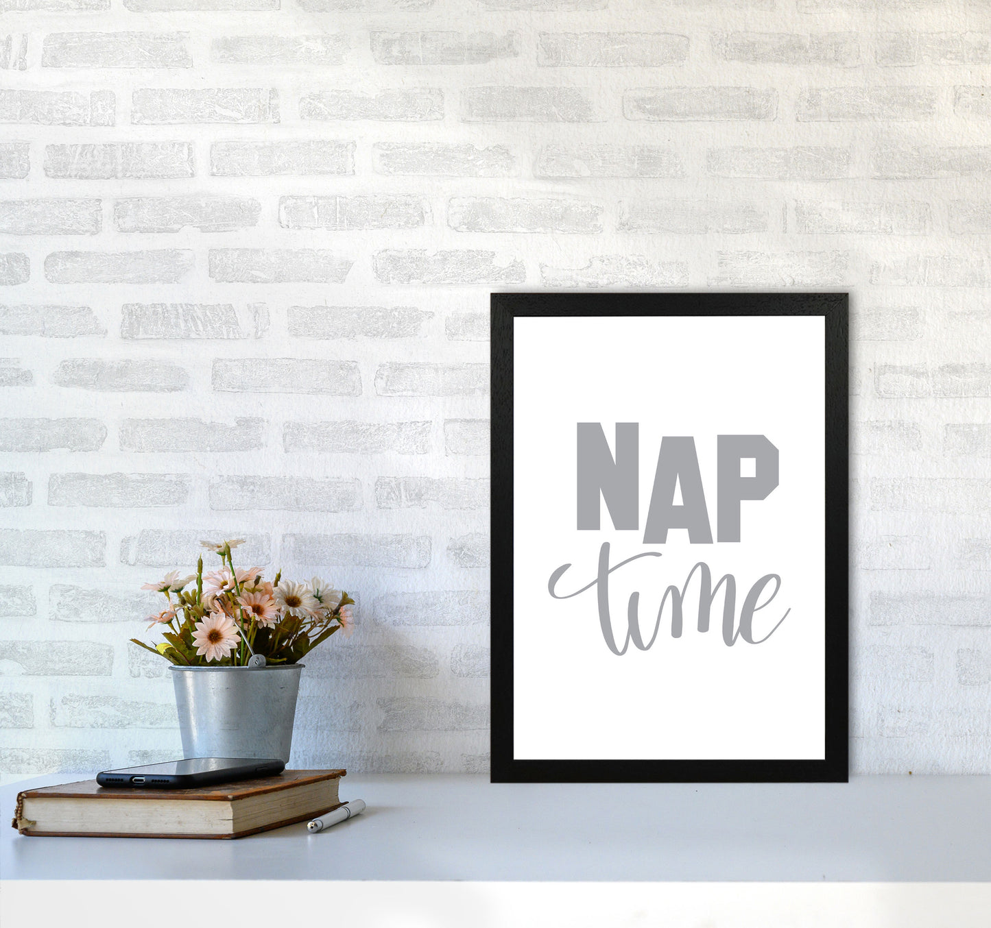 Nap Time Grey Framed Typography Wall Art Print A3 White Frame