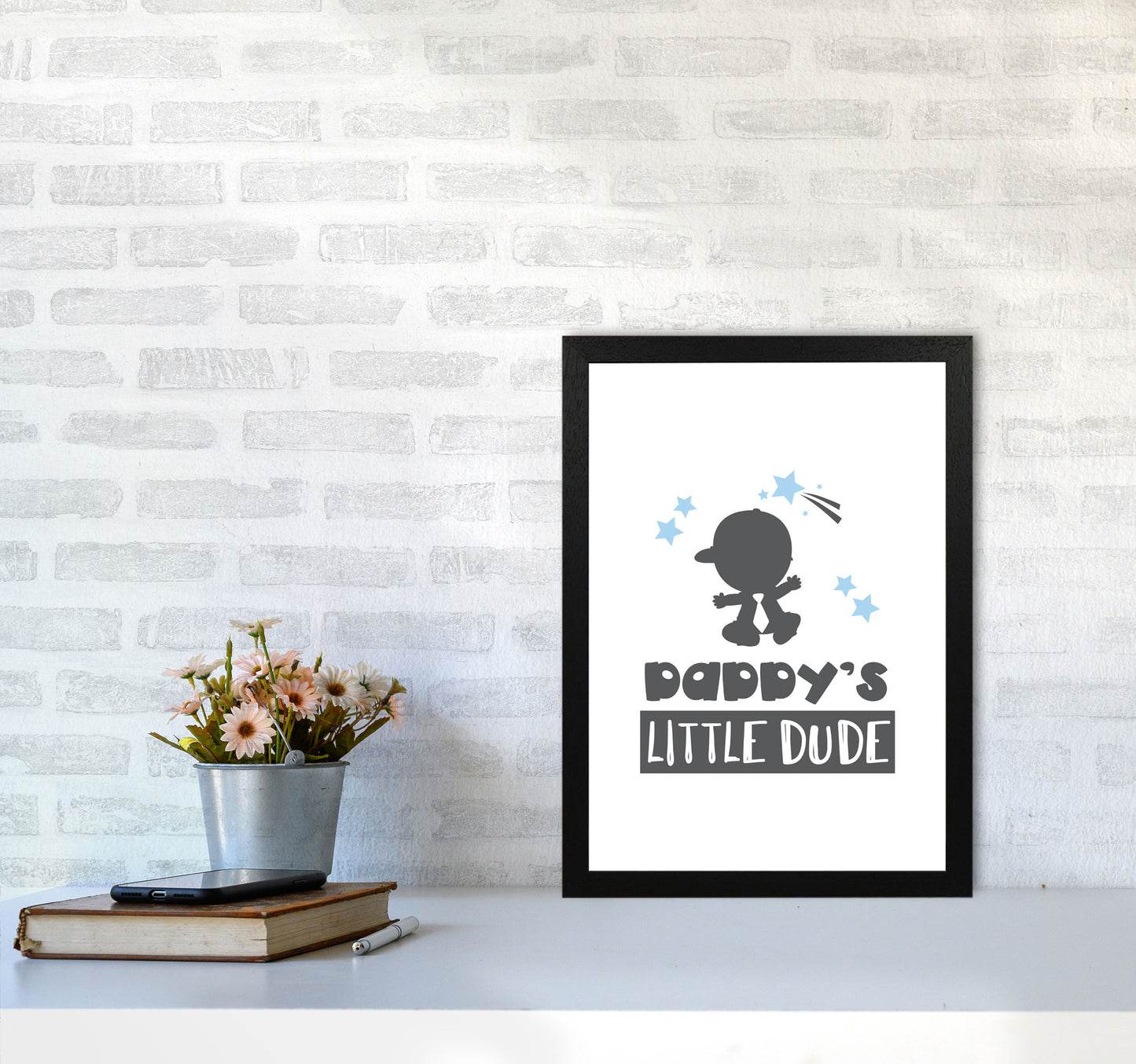 Daddy's Little Dude Framed Nursey Wall Art Print A3 White Frame