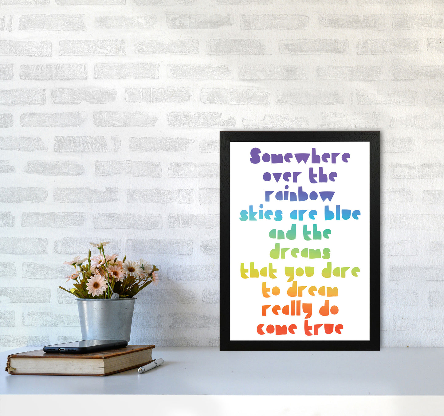 Somewhere Over The Rainbow Multi Modern Print A3 White Frame