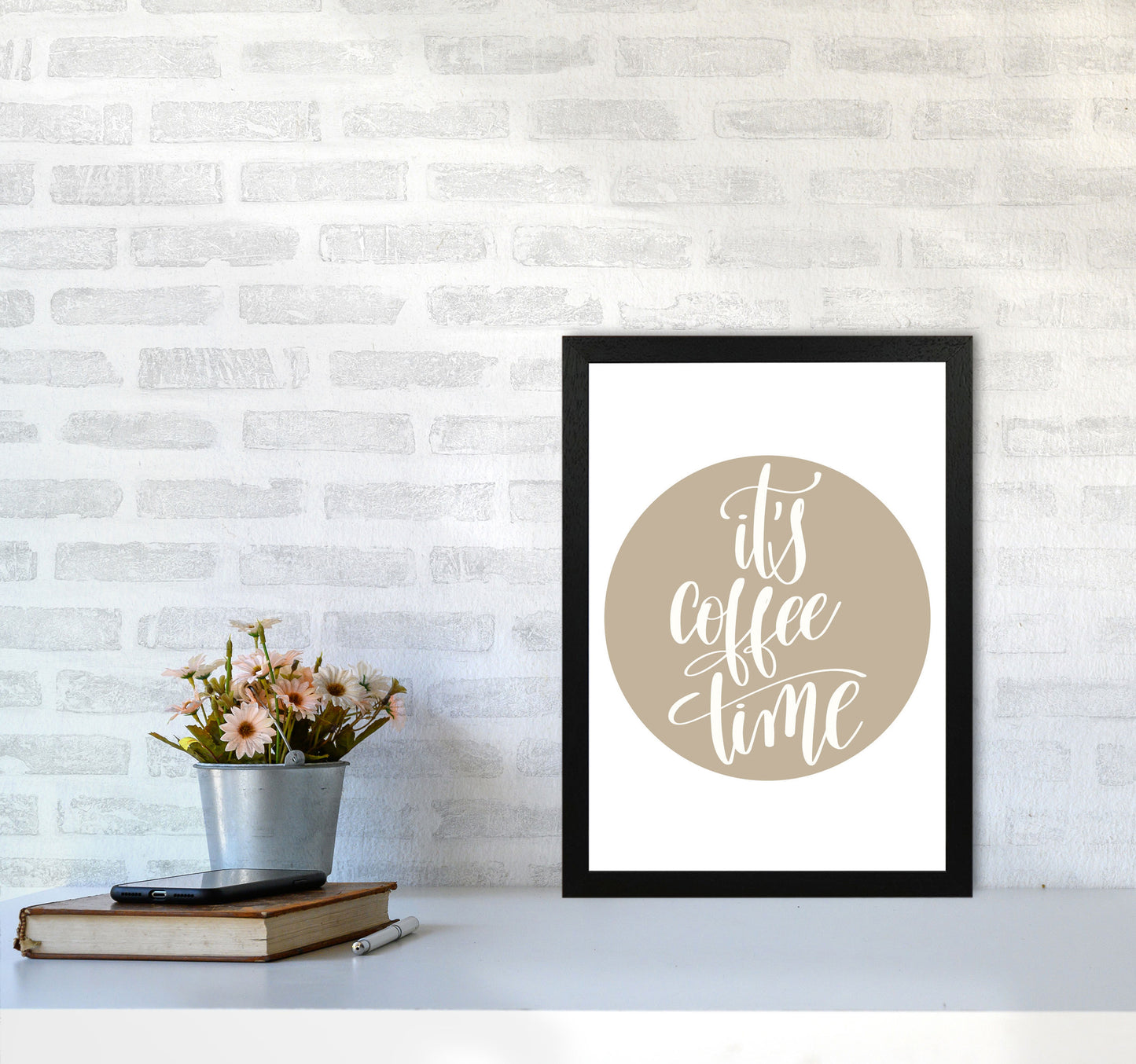 It's Coffee Time Framed Typography Wall Art Print A3 White Frame