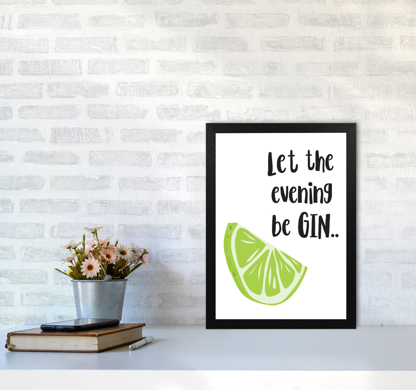 Let The Evening BeGIN Modern Print, Framed Kitchen Wall Art A3 White Frame