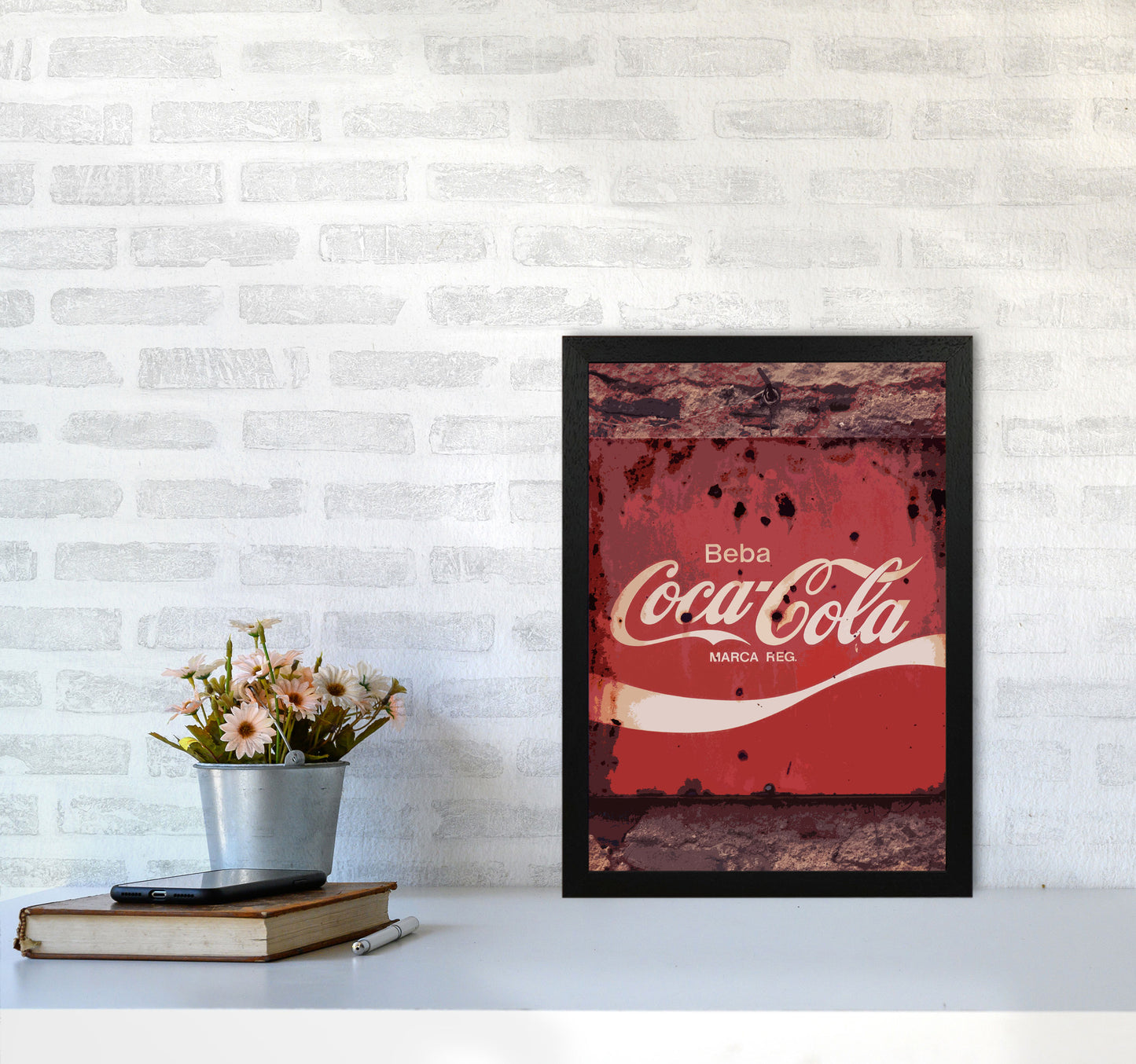 Coca Cola Vintage Sign Modern Print A3 White Frame