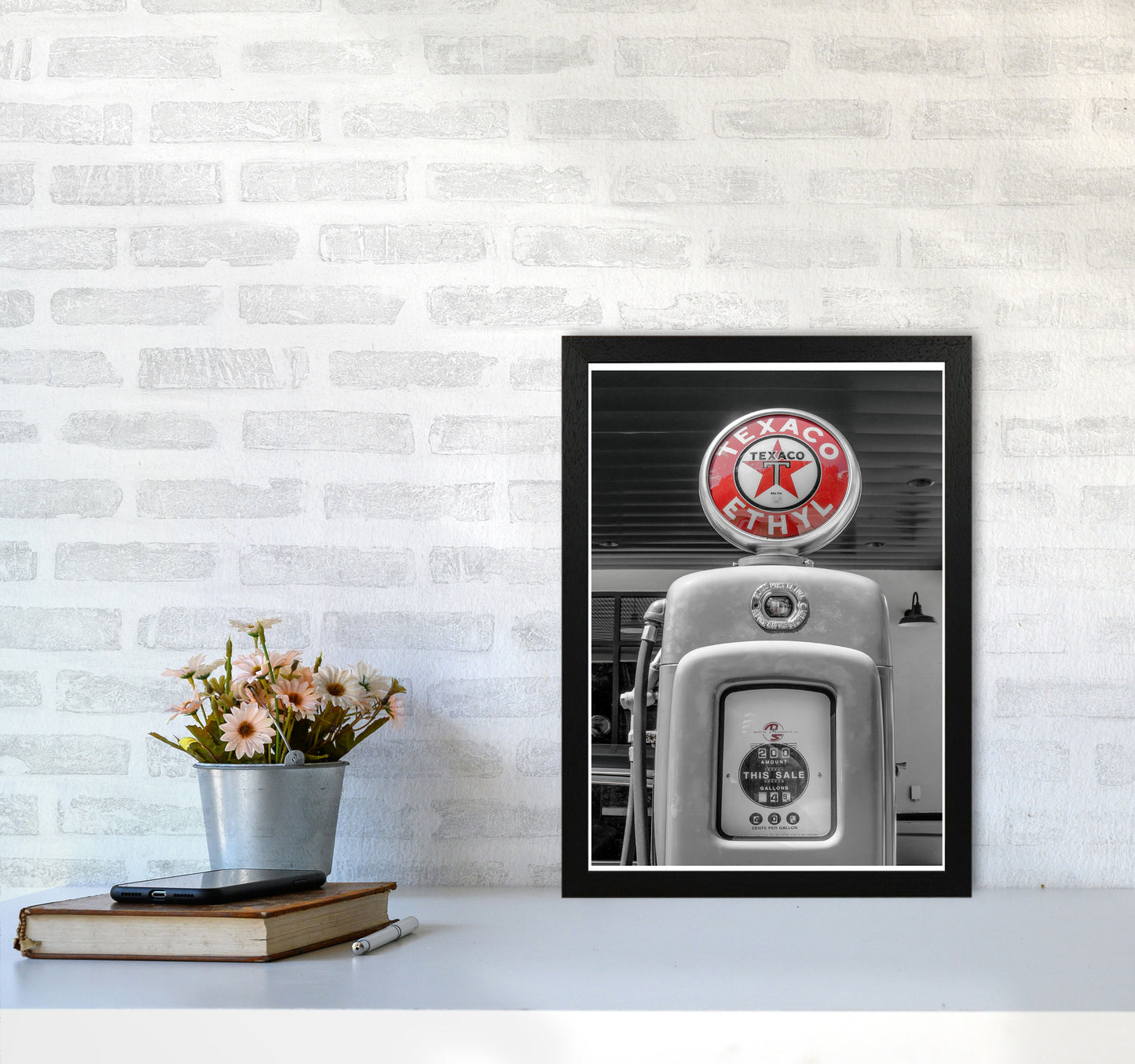 Texaco Gas Pump Modern Print A3 White Frame