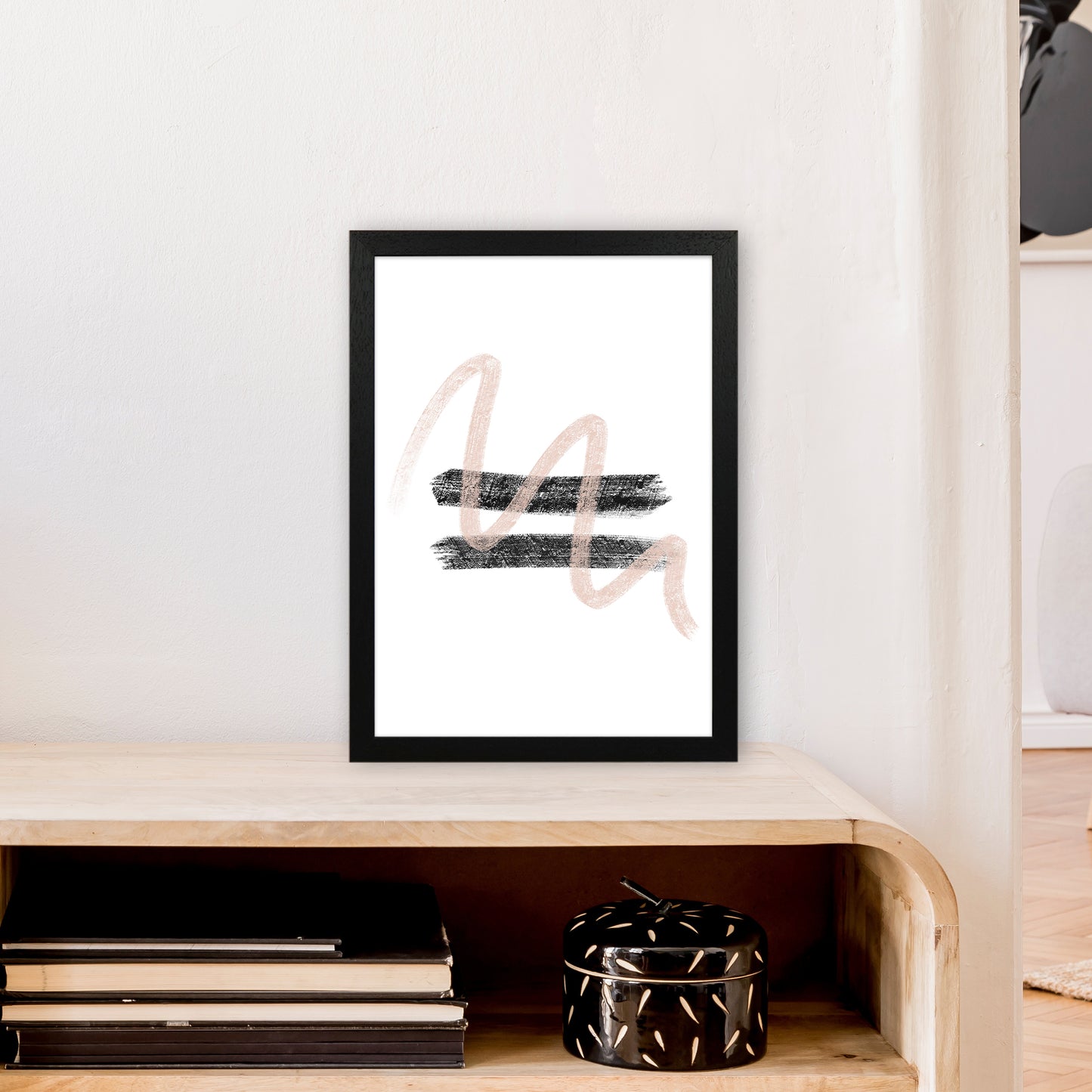 Dalia Chalk Pink And Black Line Contrast Art Print by Pixy Paper A3 White Frame