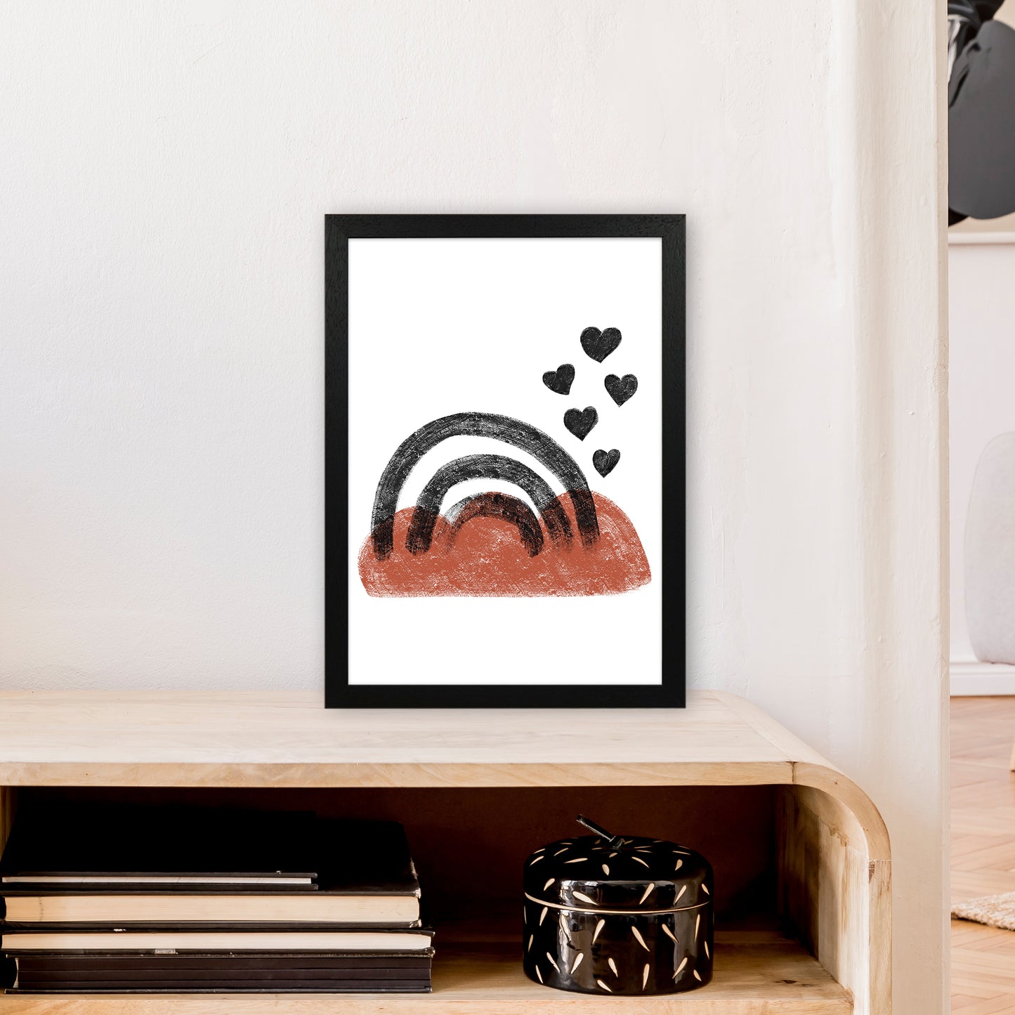 Dalia Chalk Black Rainbow Art Print by Pixy Paper A3 White Frame