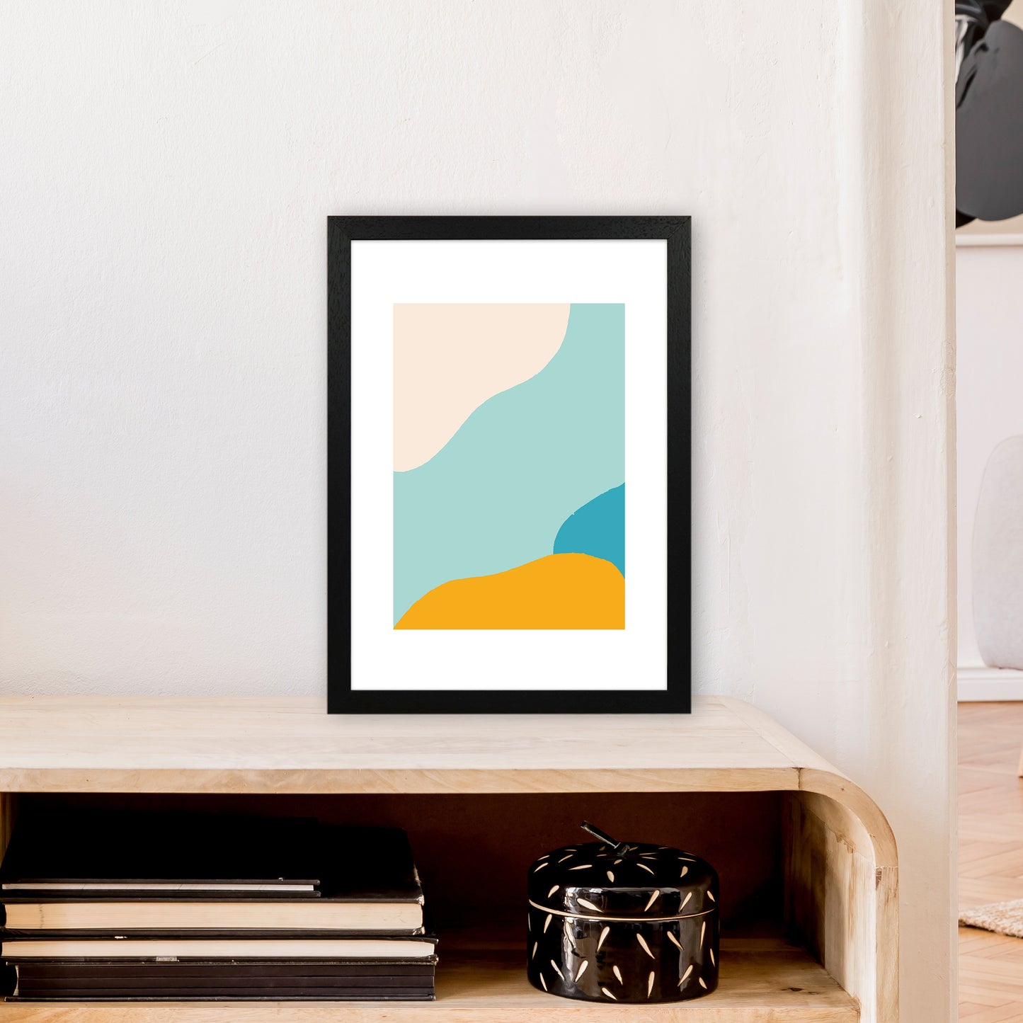 Mita Teal Abstract N18 Art Print by Pixy Paper A3 White Frame