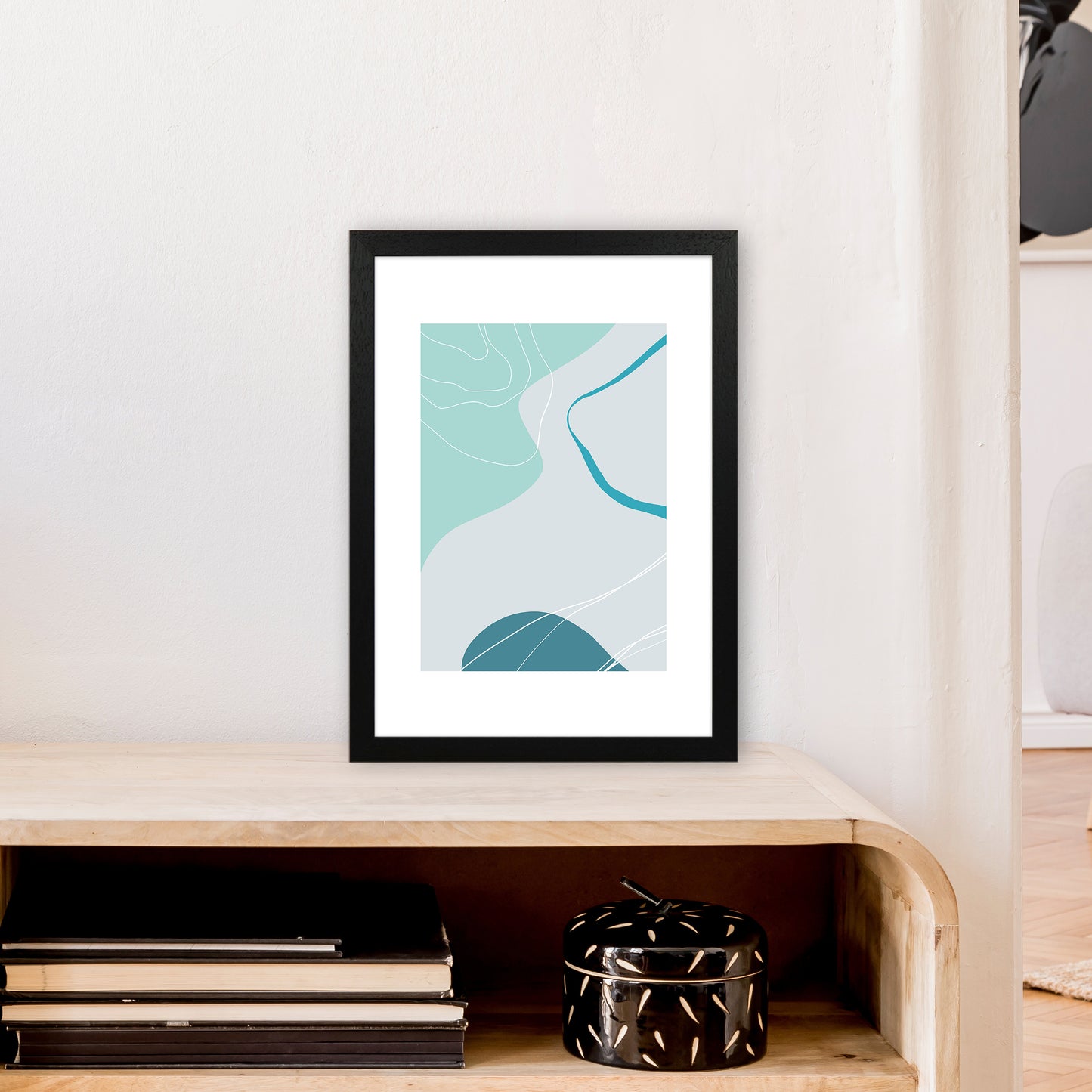 Mita Teal Abstract N17 Art Print by Pixy Paper A3 White Frame