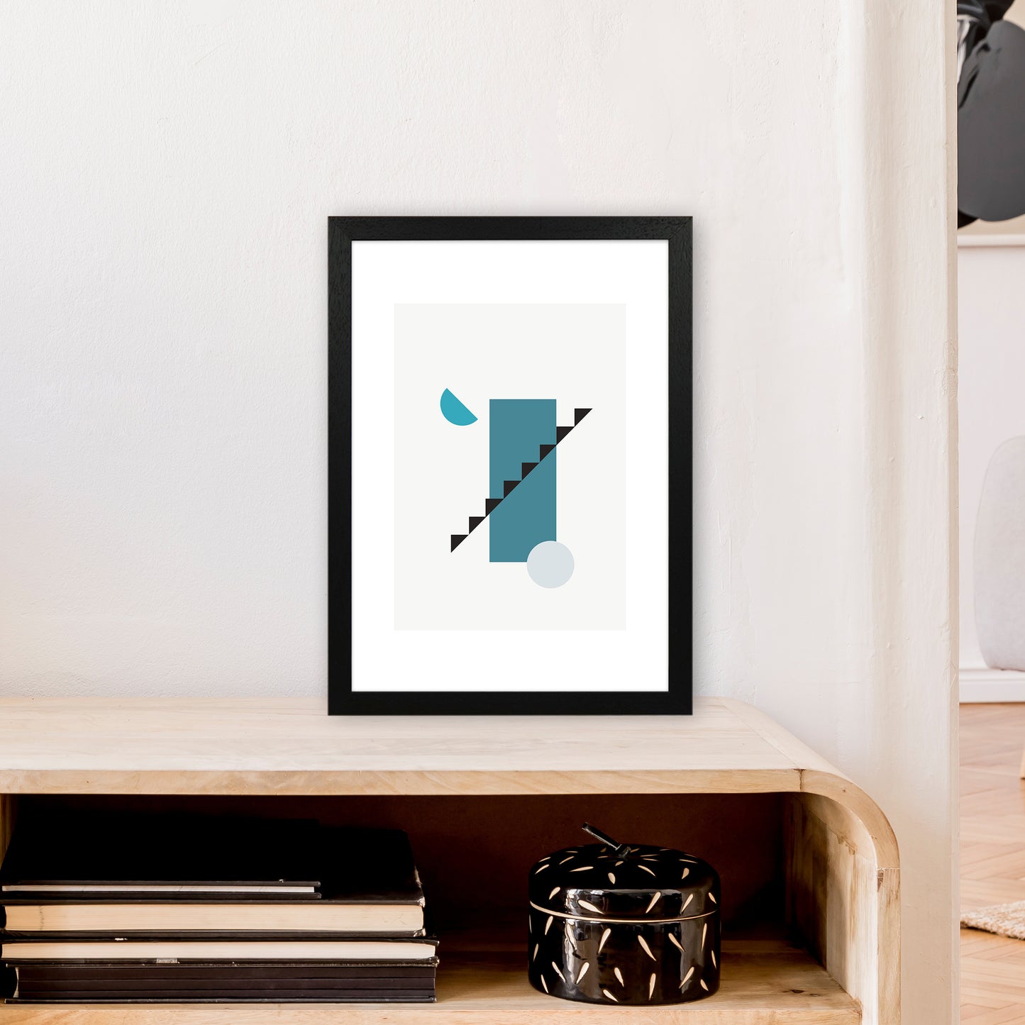 Mita Teal Abstract N11 Art Print by Pixy Paper A3 White Frame