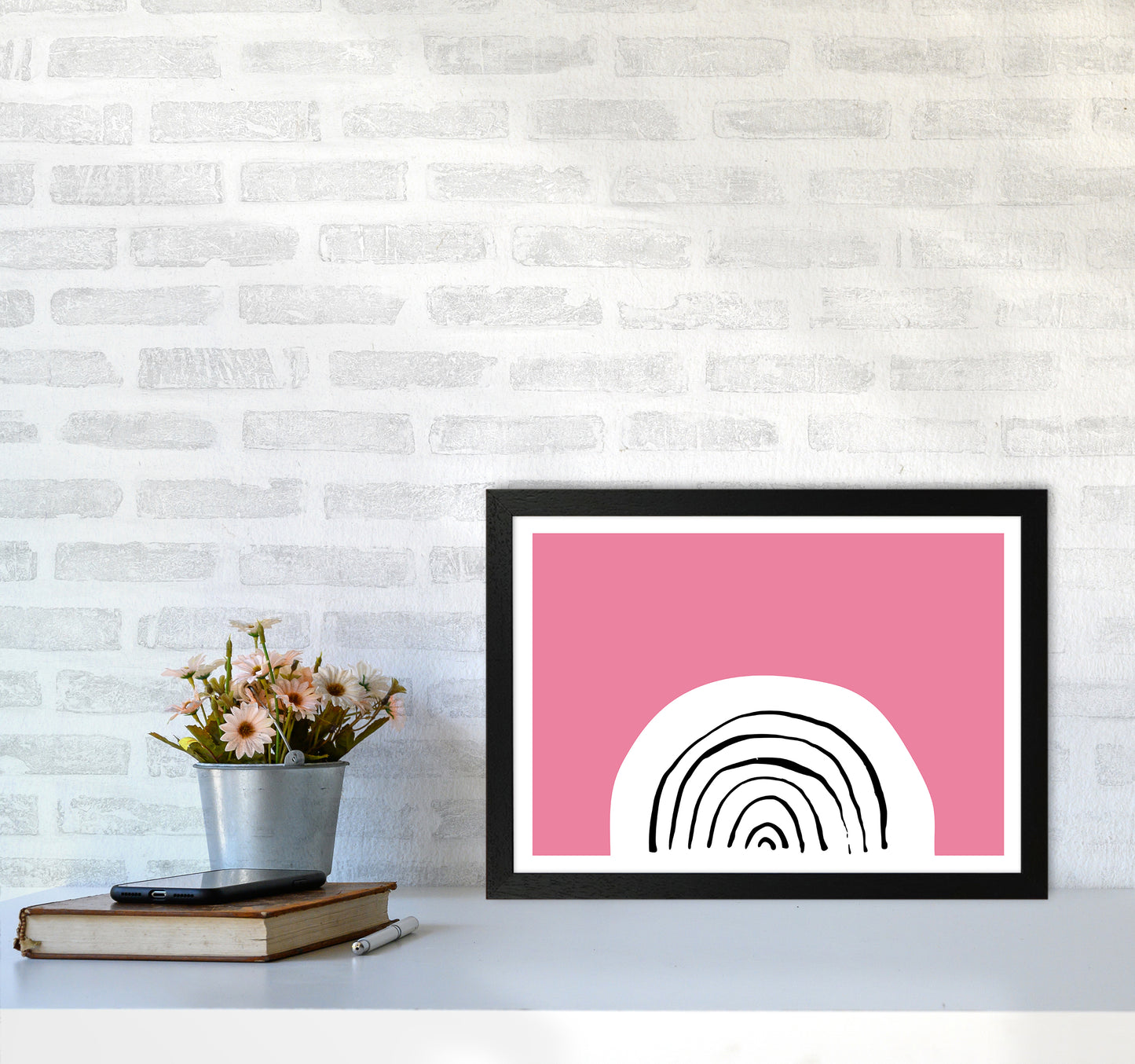 Pink Rainbow Neon Funk Art Print by Pixy Paper A3 White Frame
