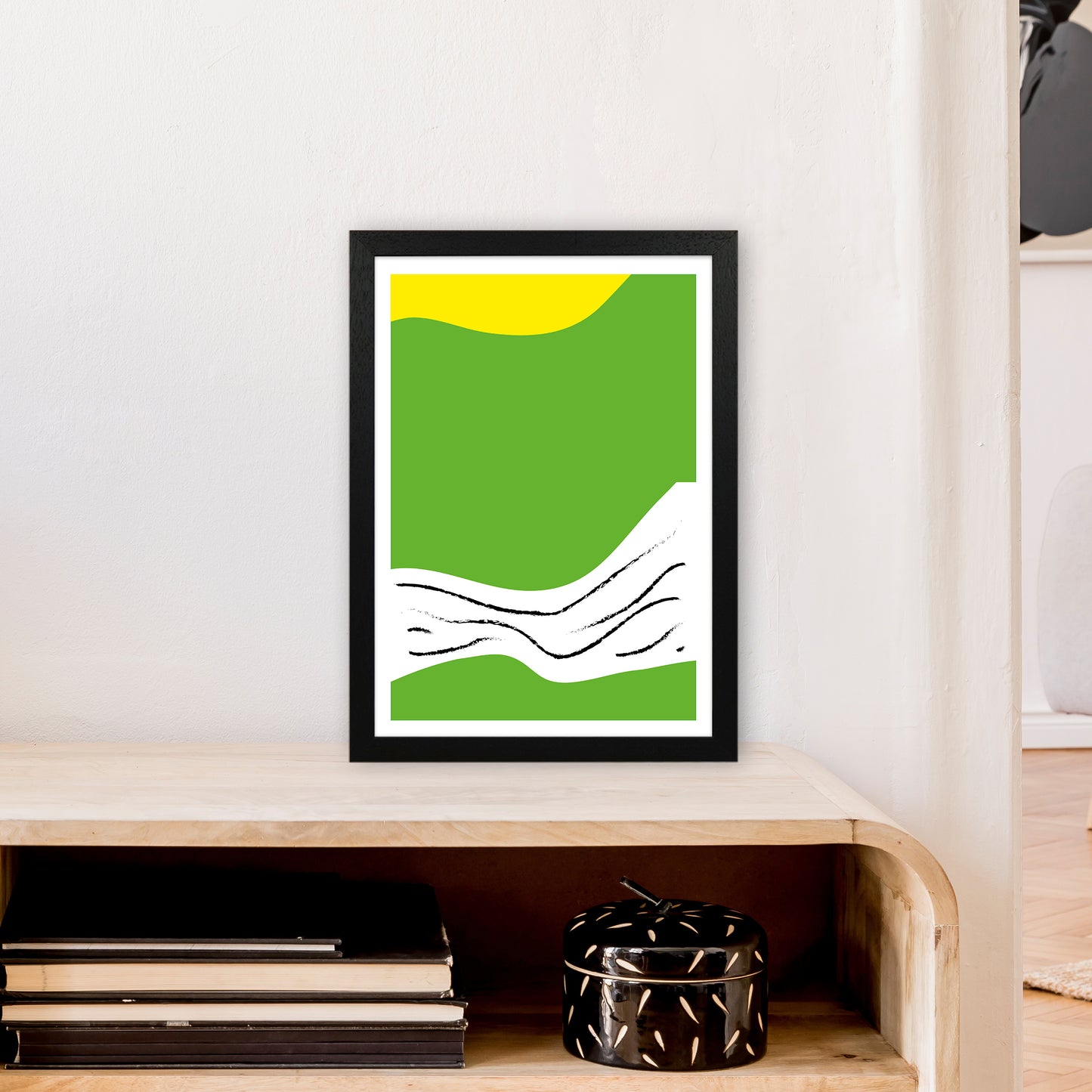 Green Lines Neon Funk Art Print by Pixy Paper A3 White Frame