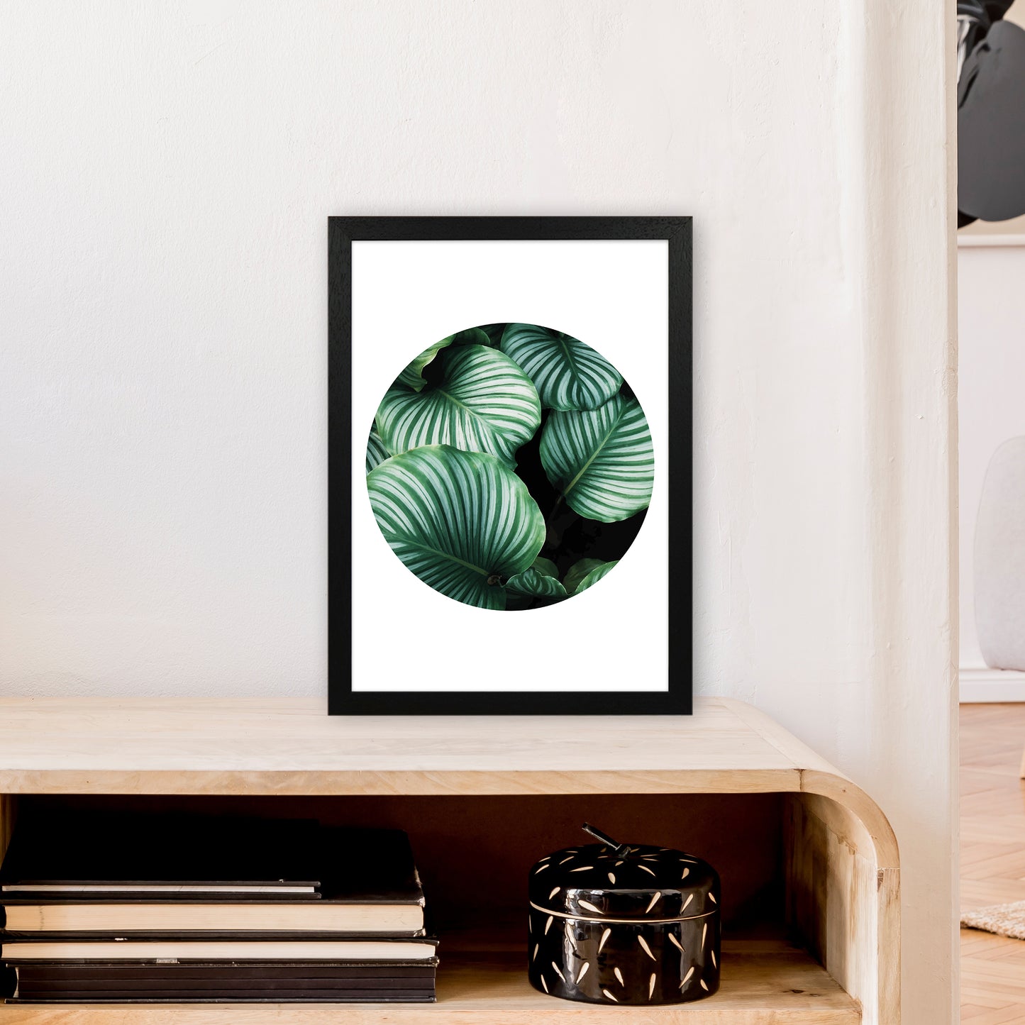 Green Leaf Circle Window Art Print by Pixy Paper A3 White Frame