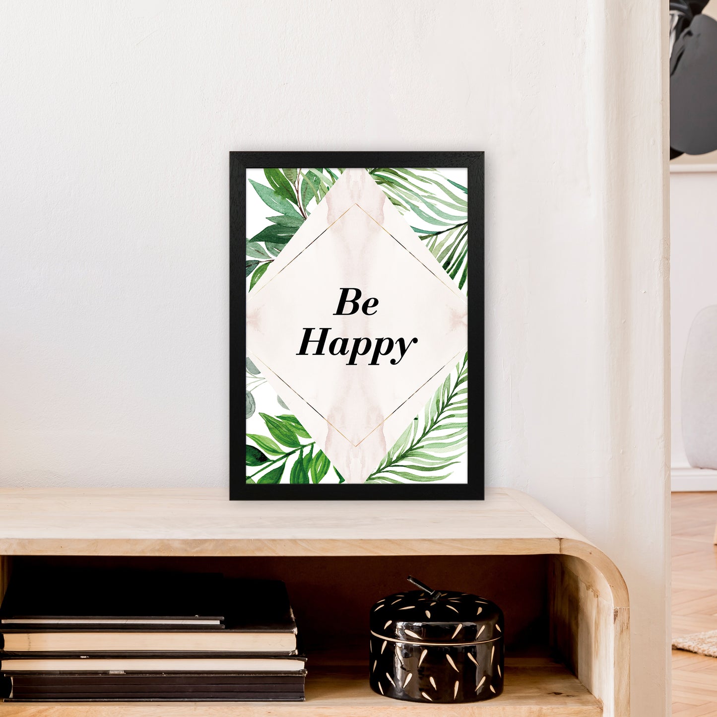 Be Happy Exotic Art Print by Pixy Paper A3 White Frame