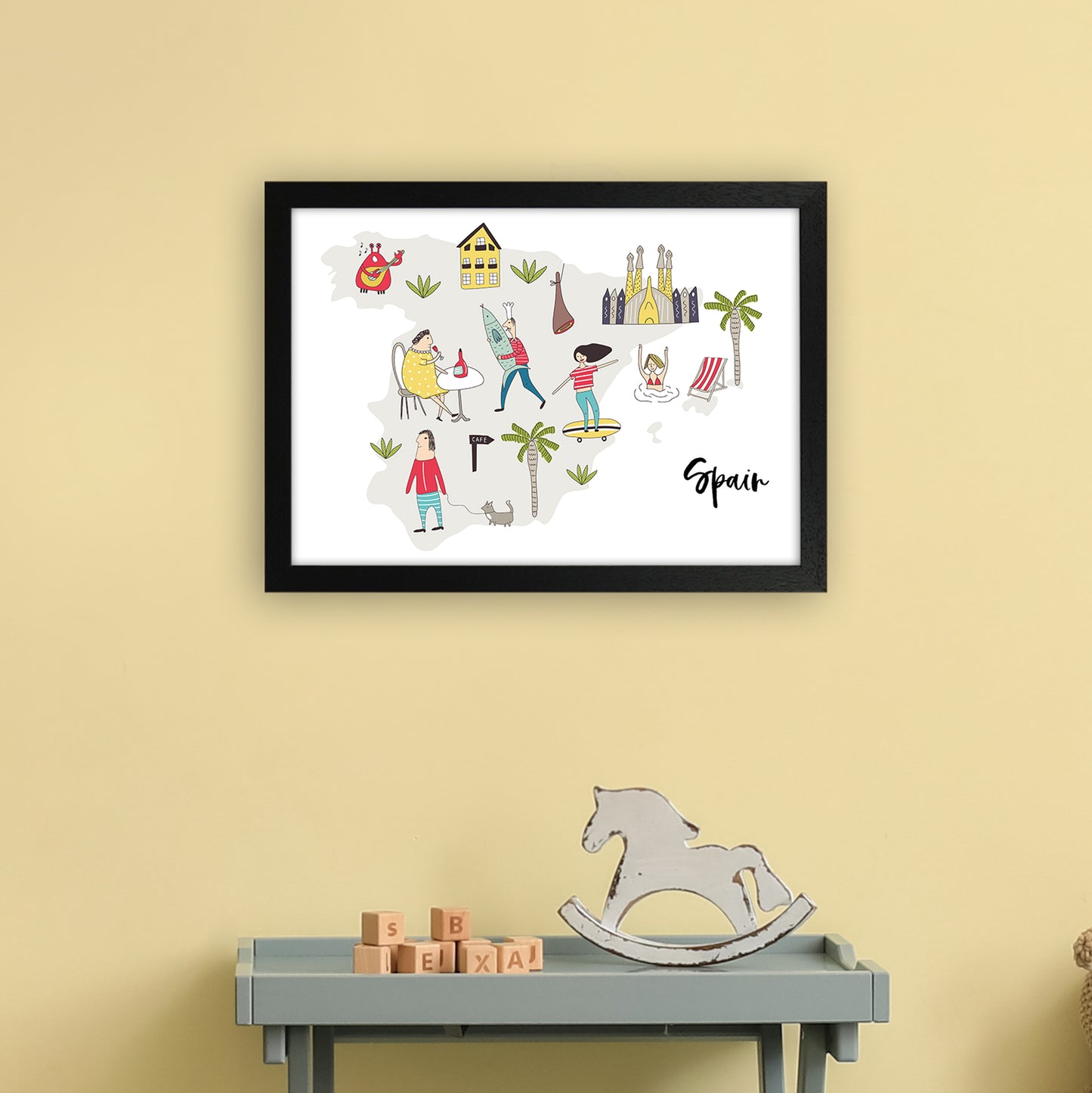 Spain Map Art Print by Pixy Paper A3 White Frame