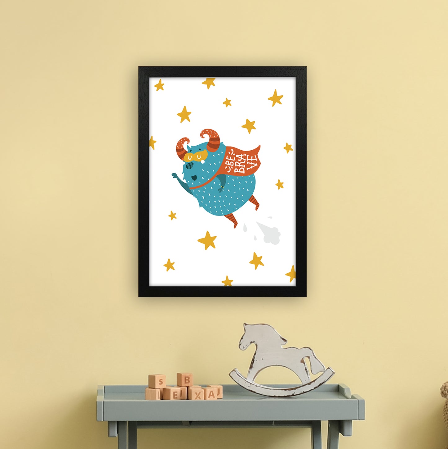 Little Monsters Flying Be Brave Art Print by Pixy Paper A3 White Frame