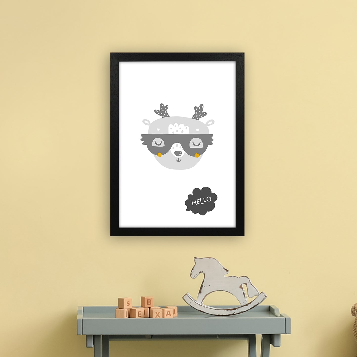 Hello Animal Super Scandi Grey Art Print by Pixy Paper A3 White Frame