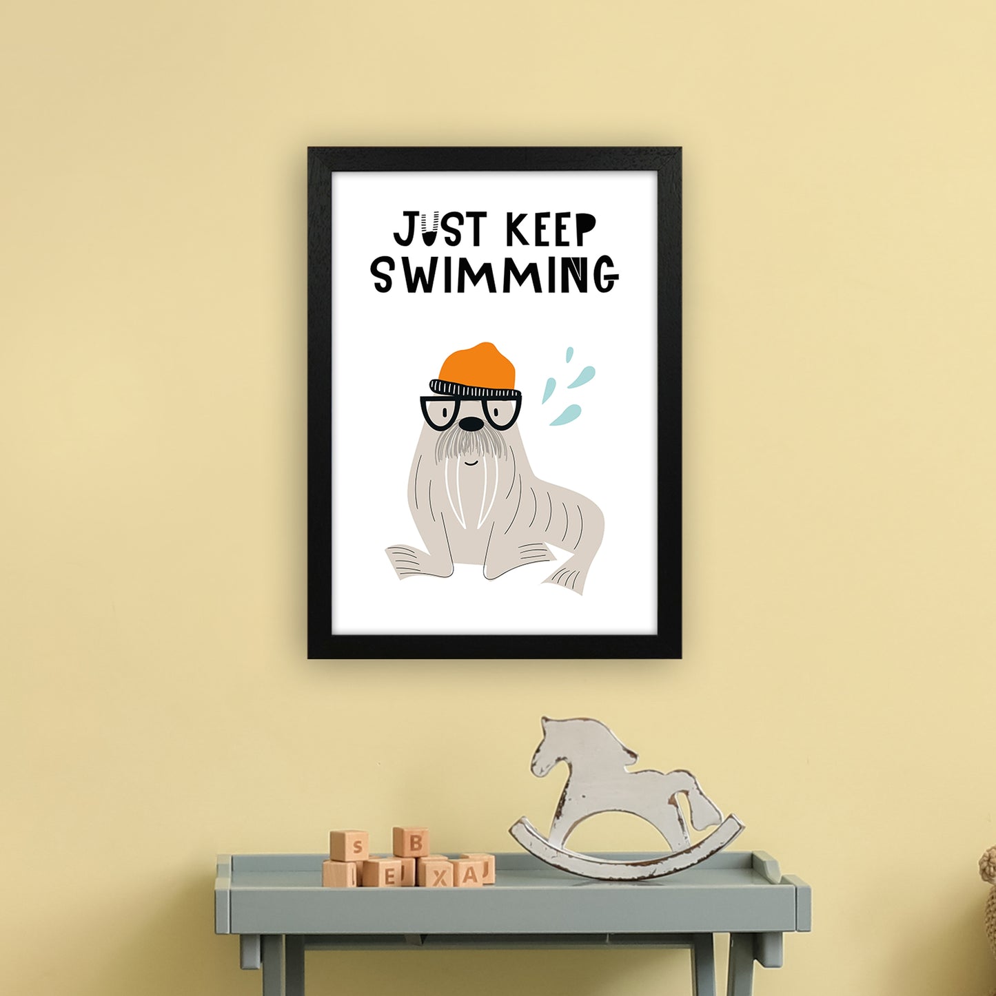 Just Keep Swimming Animal Pop Art Print by Pixy Paper A3 White Frame