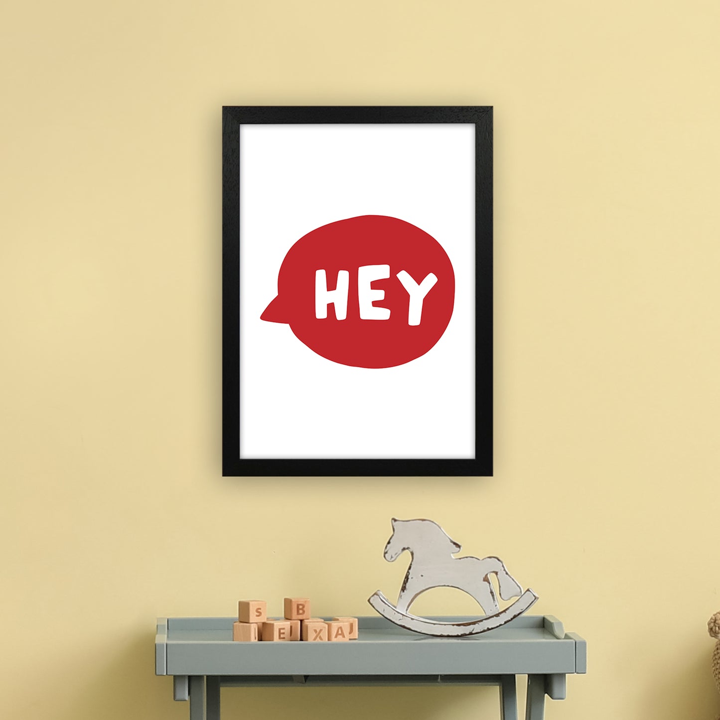Hey Bubble Red Super Scandi Art Print by Pixy Paper A3 White Frame