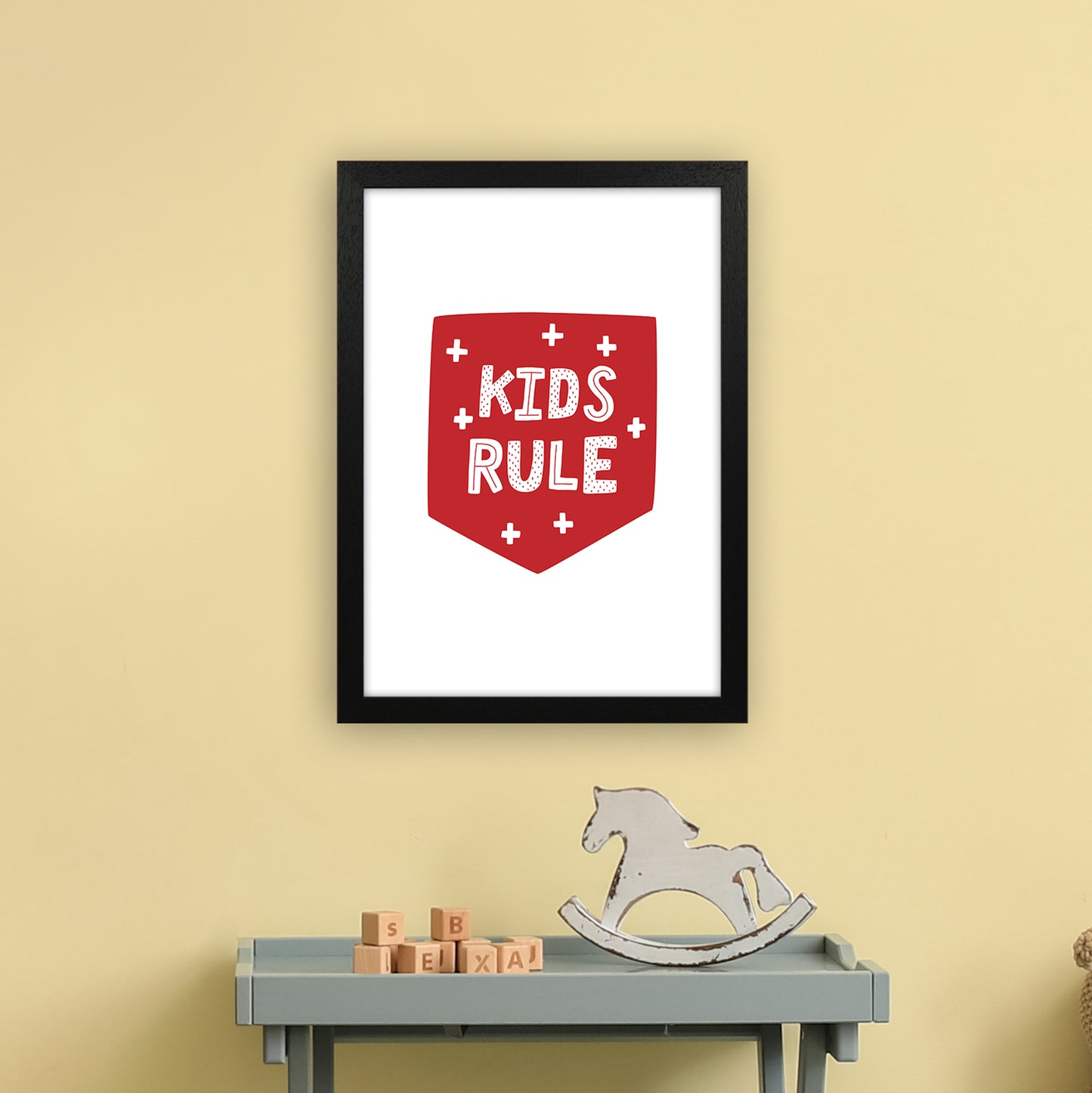 Kids Rule Red Super Scandi Art Print by Pixy Paper A3 White Frame