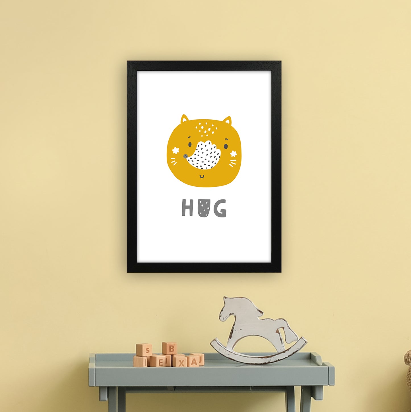 Fox Hug Super Scandi Grey Art Print by Pixy Paper A3 White Frame