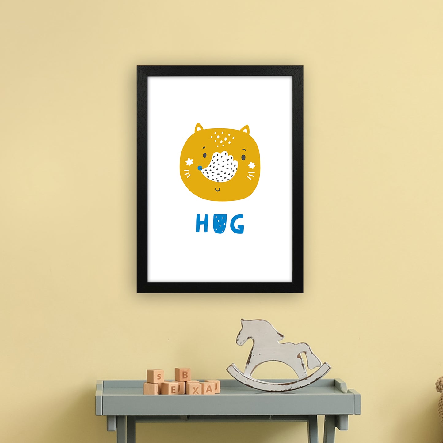 Fox Hug Blue Super Scandi Art Print by Pixy Paper A3 White Frame