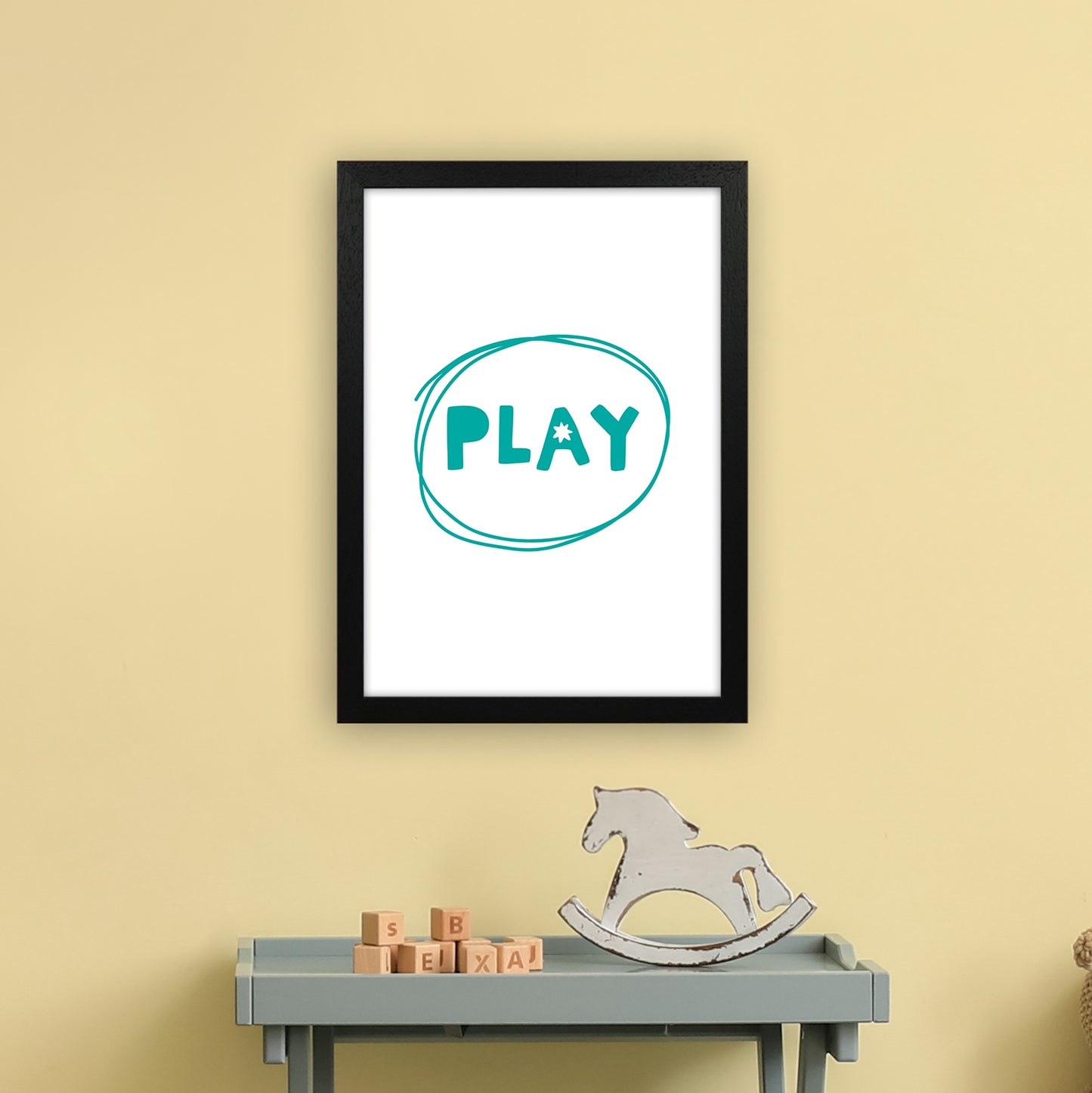 Play Teal Super Scandi Art Print by Pixy Paper A3 White Frame
