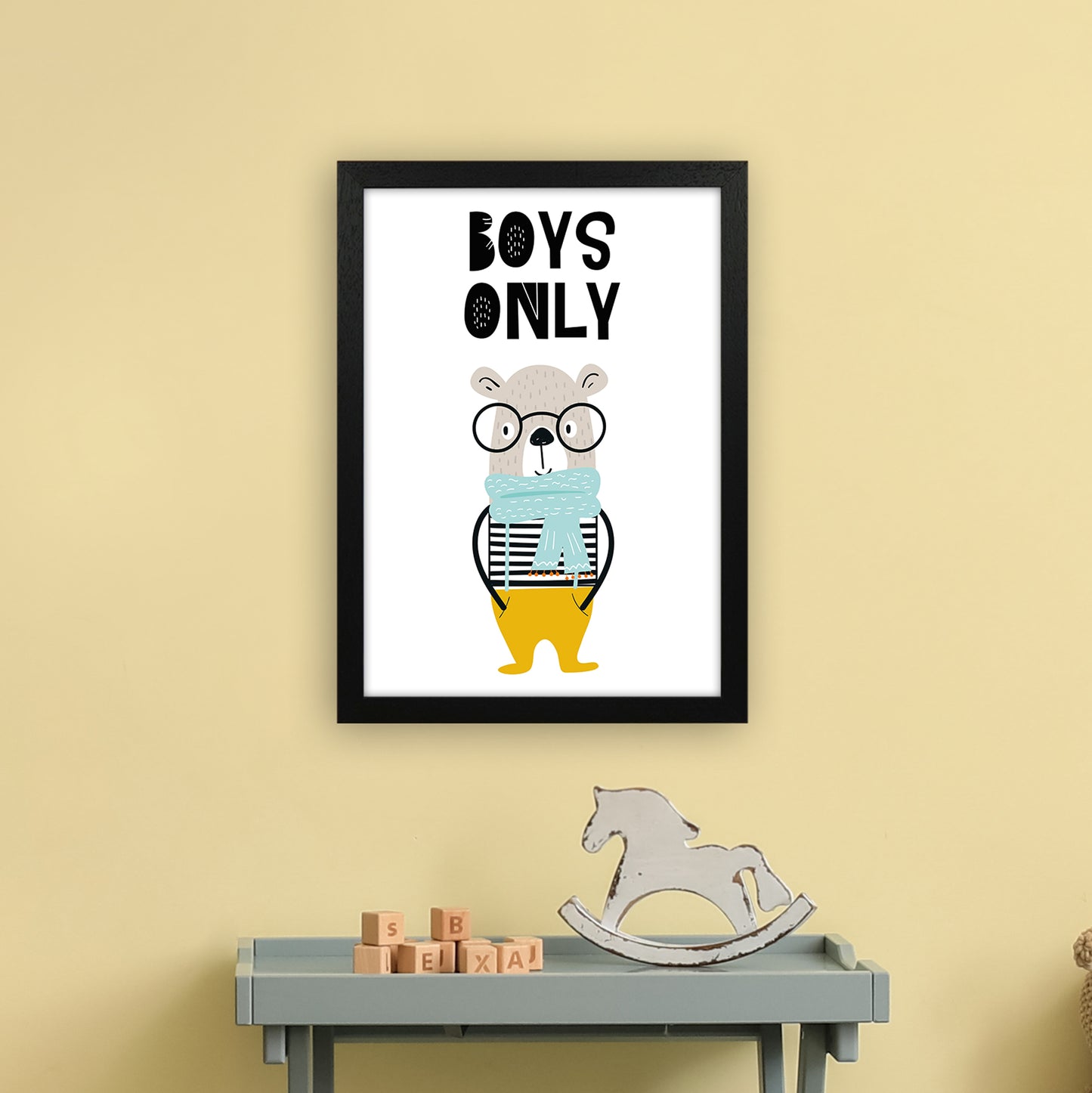 Boys Only Animal Pop Art Print by Pixy Paper A3 White Frame