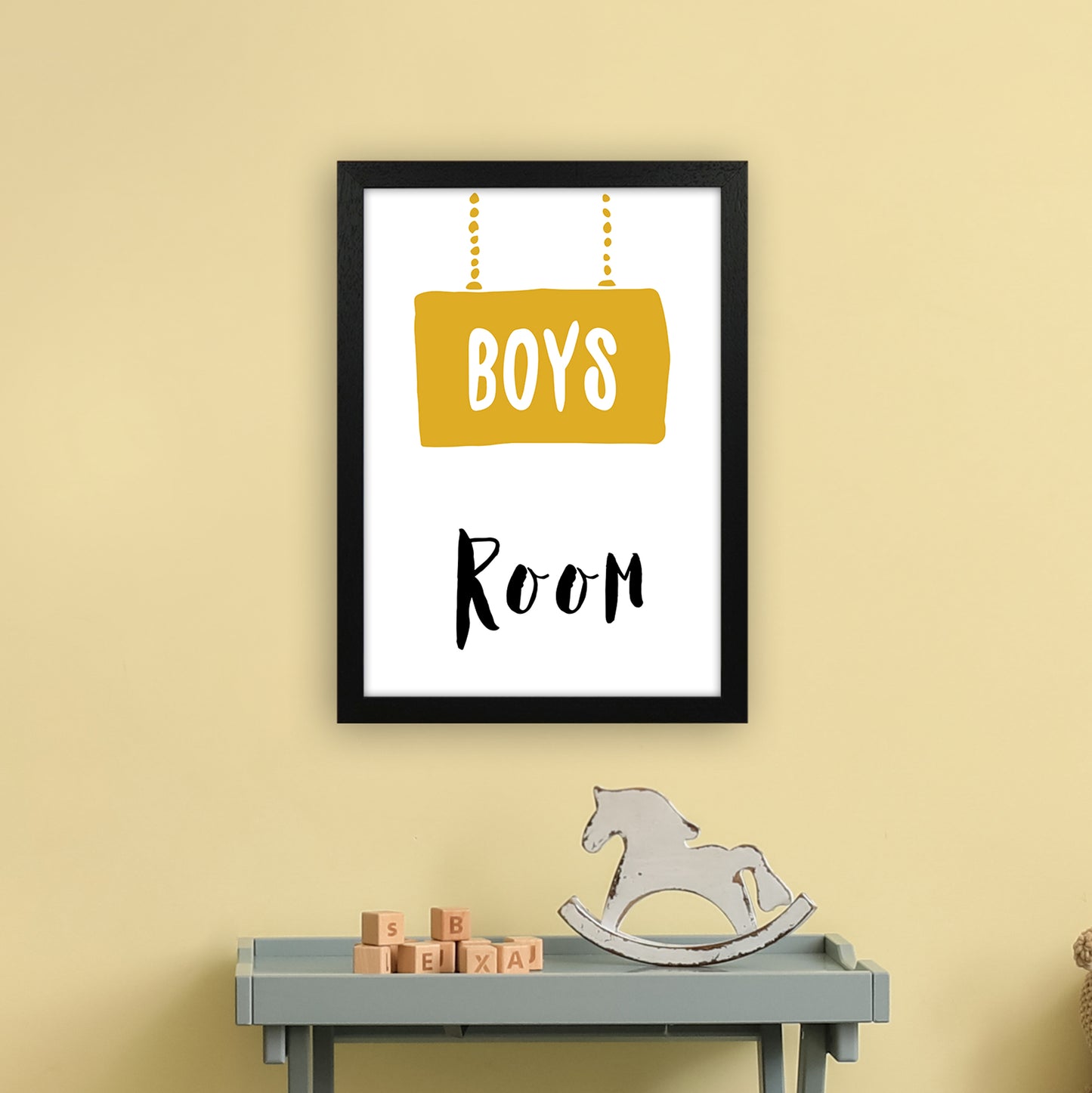Boys Room Mustard Art Print by Pixy Paper A3 White Frame