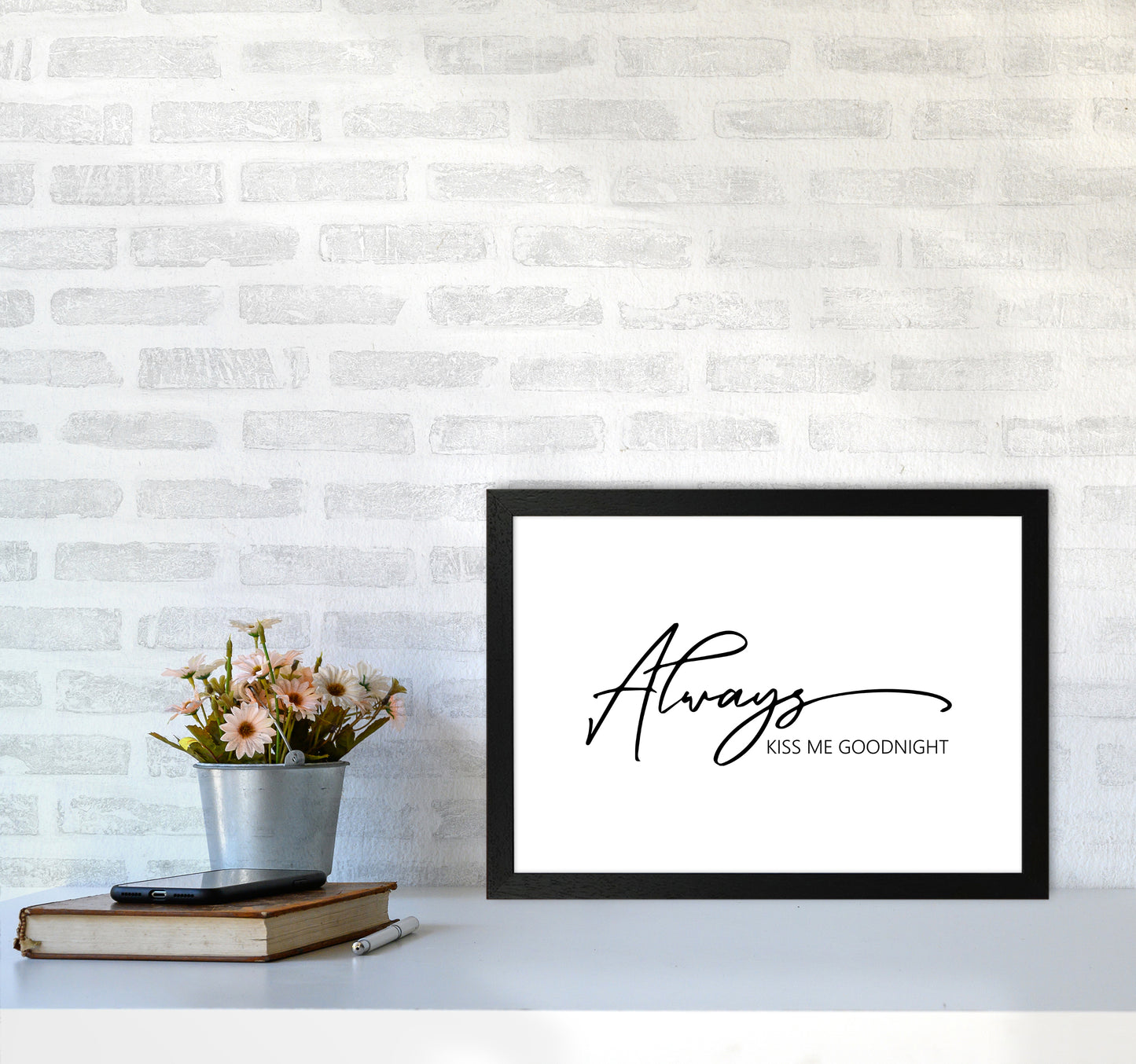 Always Kiss Me Goodnight Art Print by Pixy Paper A3 White Frame