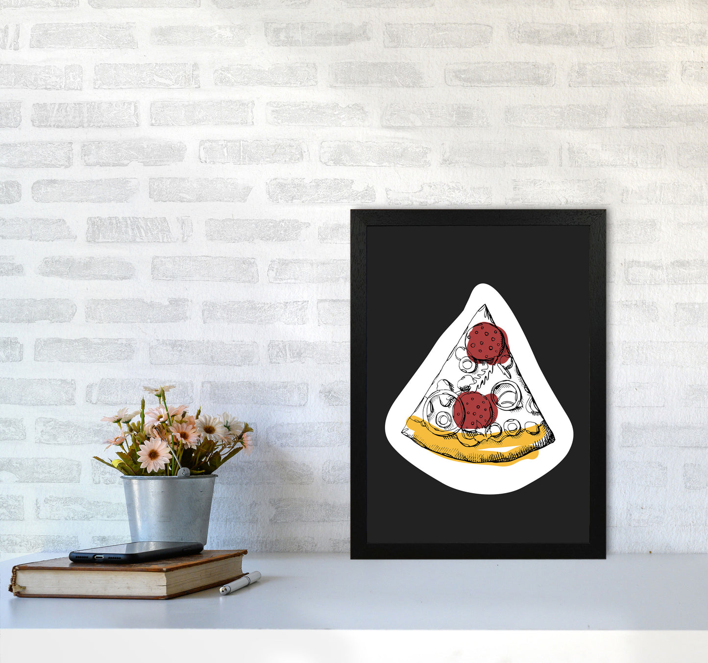 Kitchen Pop Pizza Off Black Art Print by Pixy Paper A3 White Frame