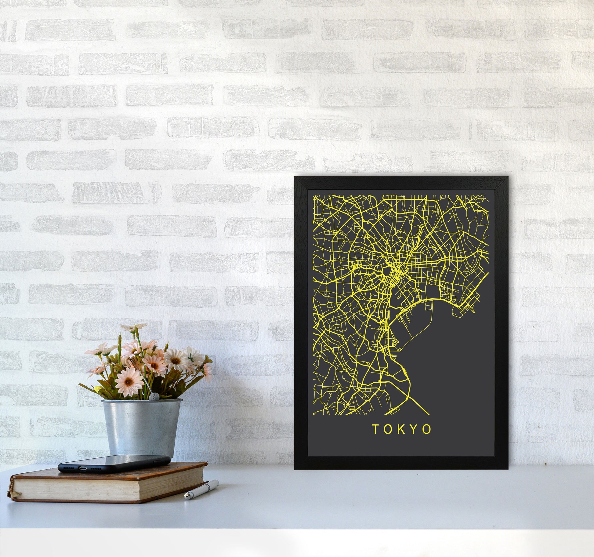 Tokyo Map Neon Art Print by Pixy Paper A3 White Frame