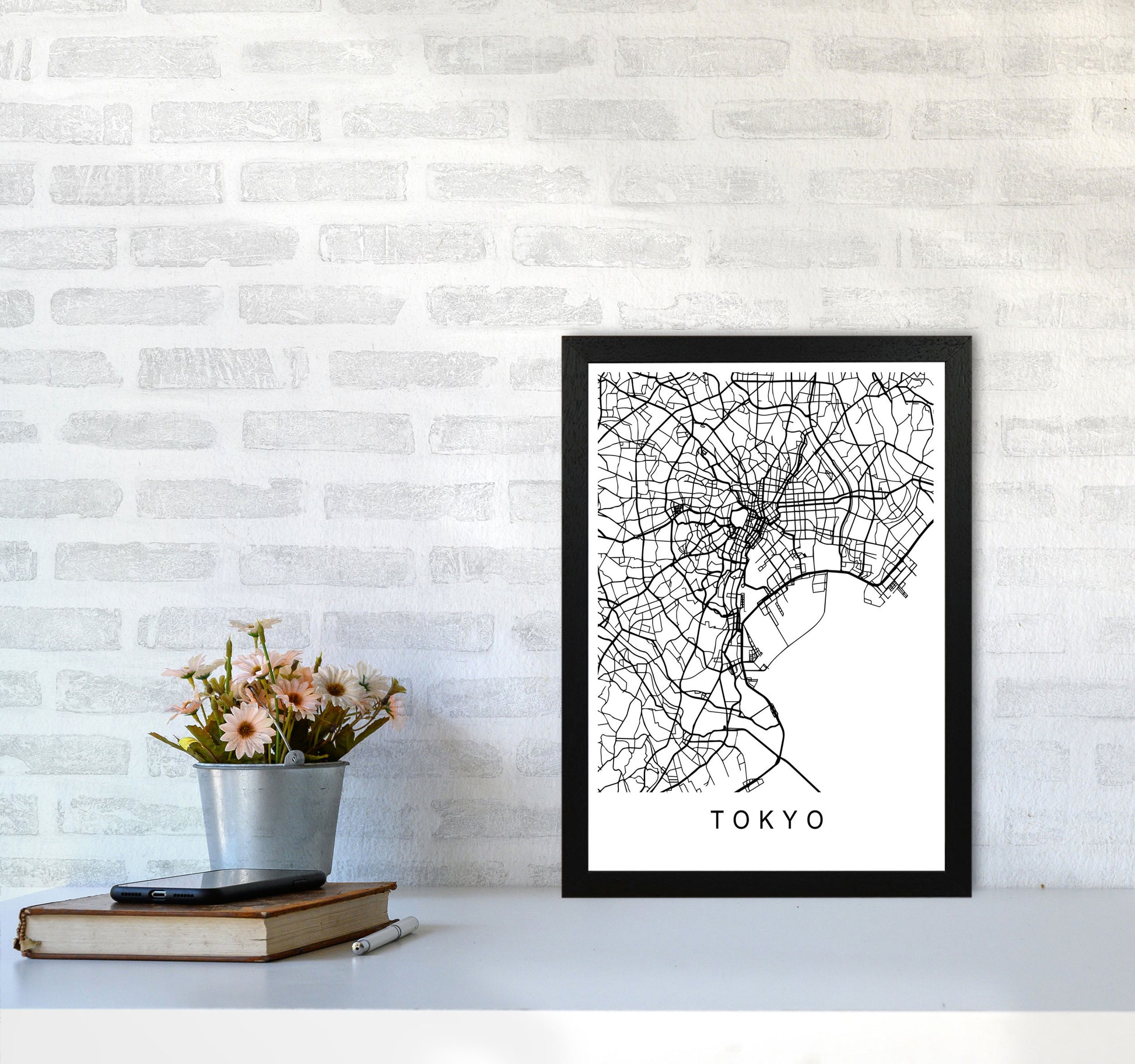 Tokyo Map Art Print by Pixy Paper A3 White Frame