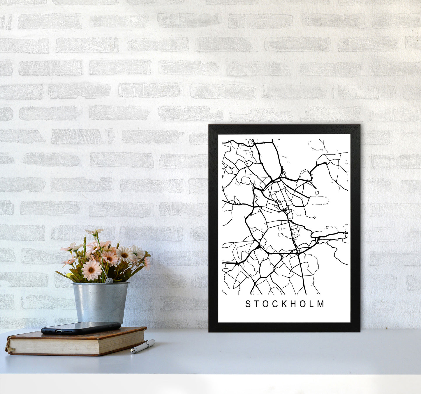 Stockholm Map Art Print by Pixy Paper A3 White Frame