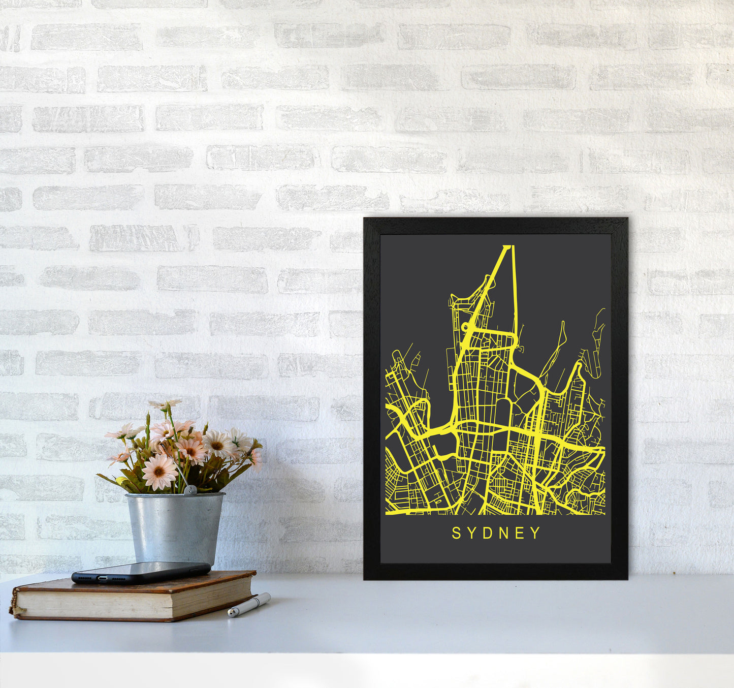 Sydney Map Neon Art Print by Pixy Paper A3 White Frame
