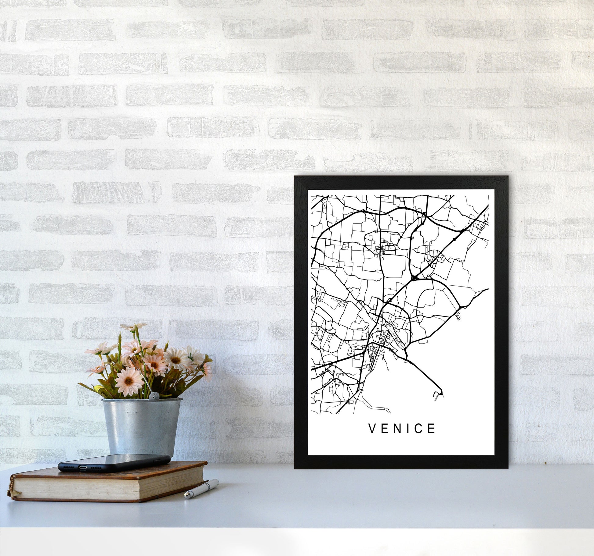 Venice Map Art Print by Pixy Paper A3 White Frame