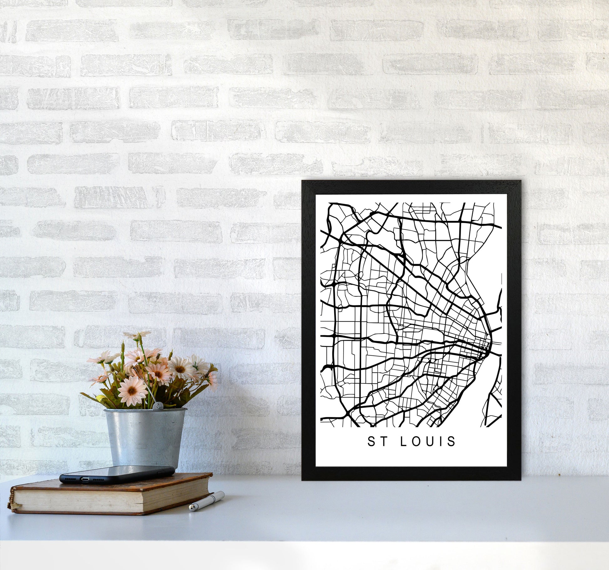 St Louis Map Art Print by Pixy Paper A3 White Frame