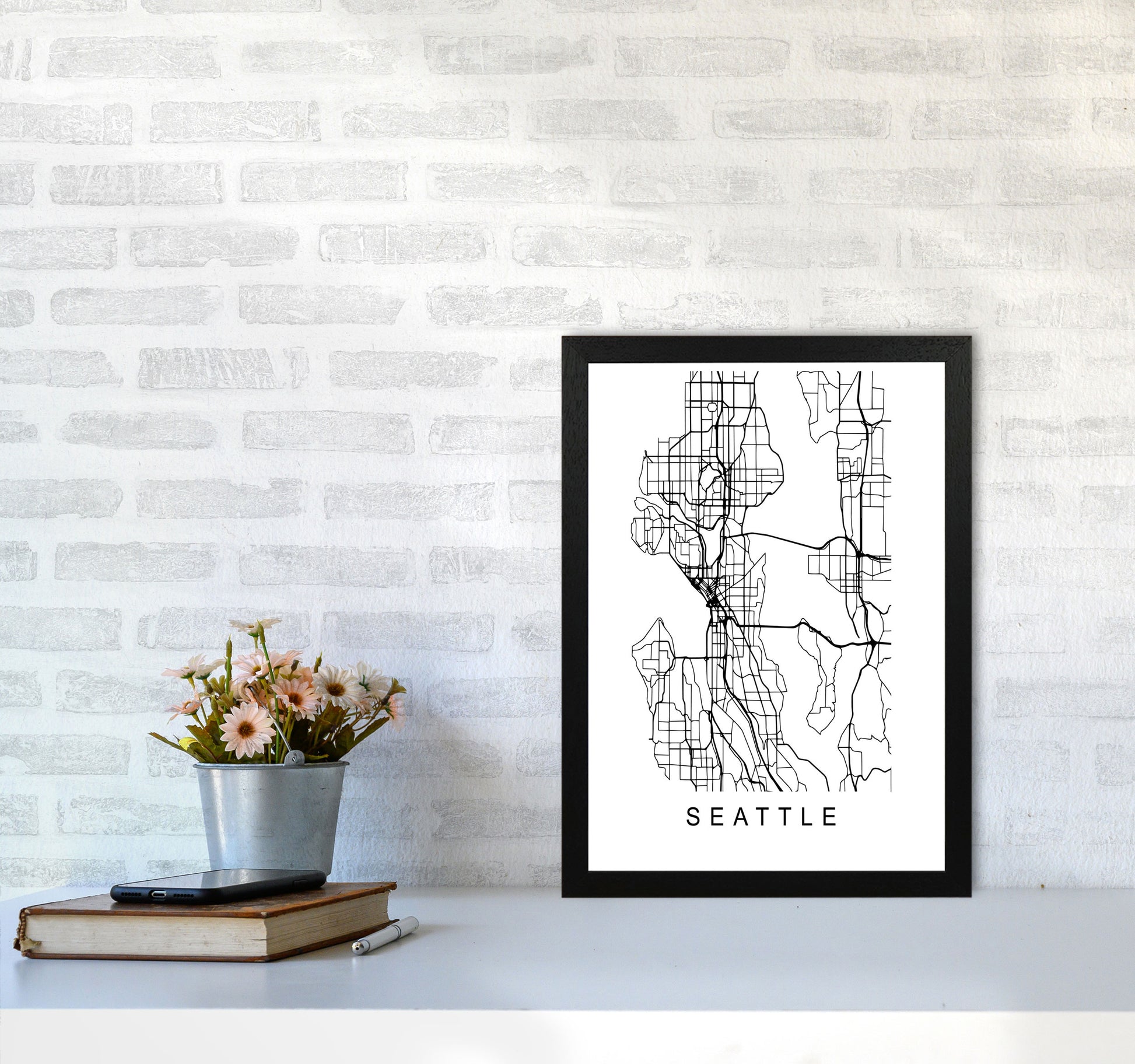 Seattle Map Art Print by Pixy Paper A3 White Frame