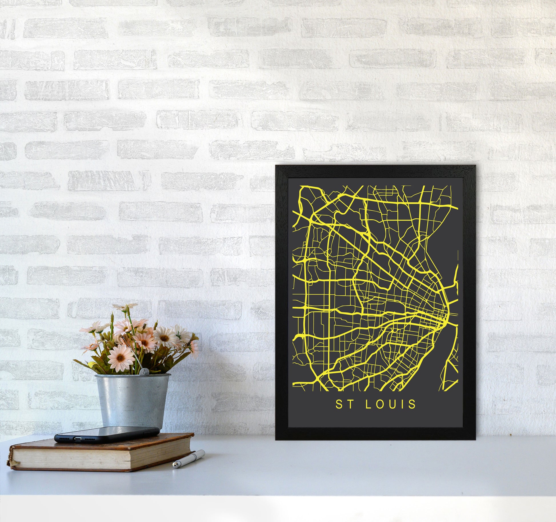St Louis Map Neon Art Print by Pixy Paper A3 White Frame