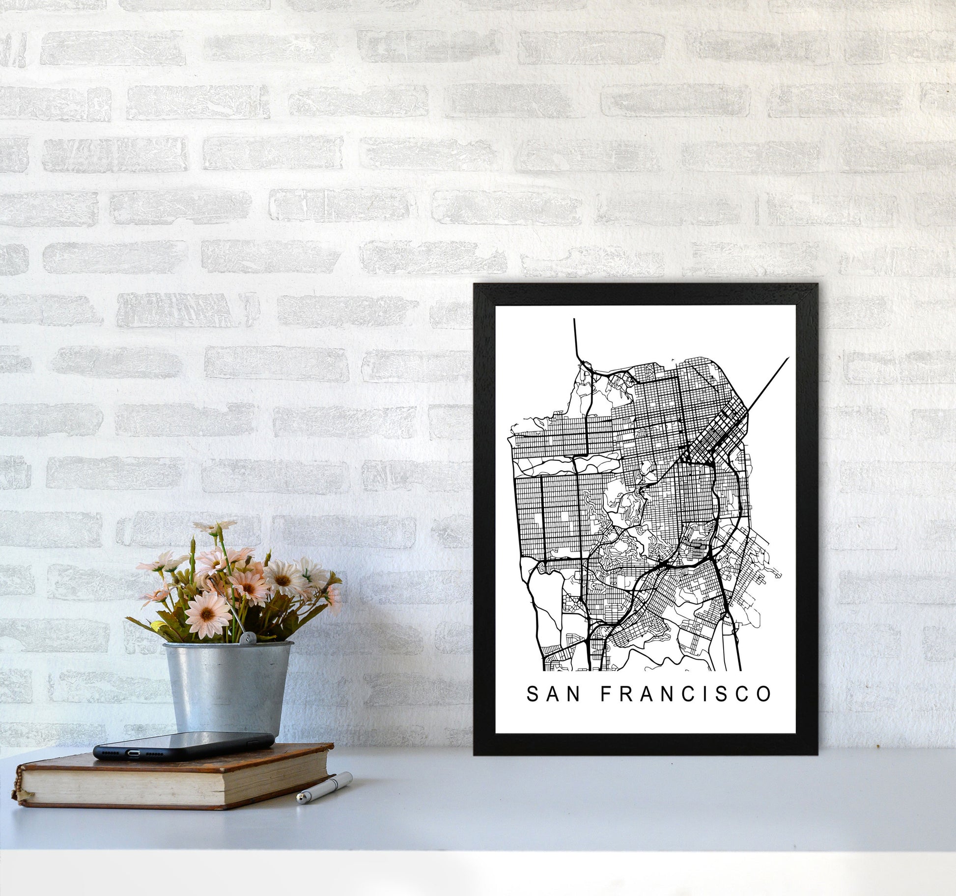 San Francisco Map Art Print by Pixy Paper A3 White Frame