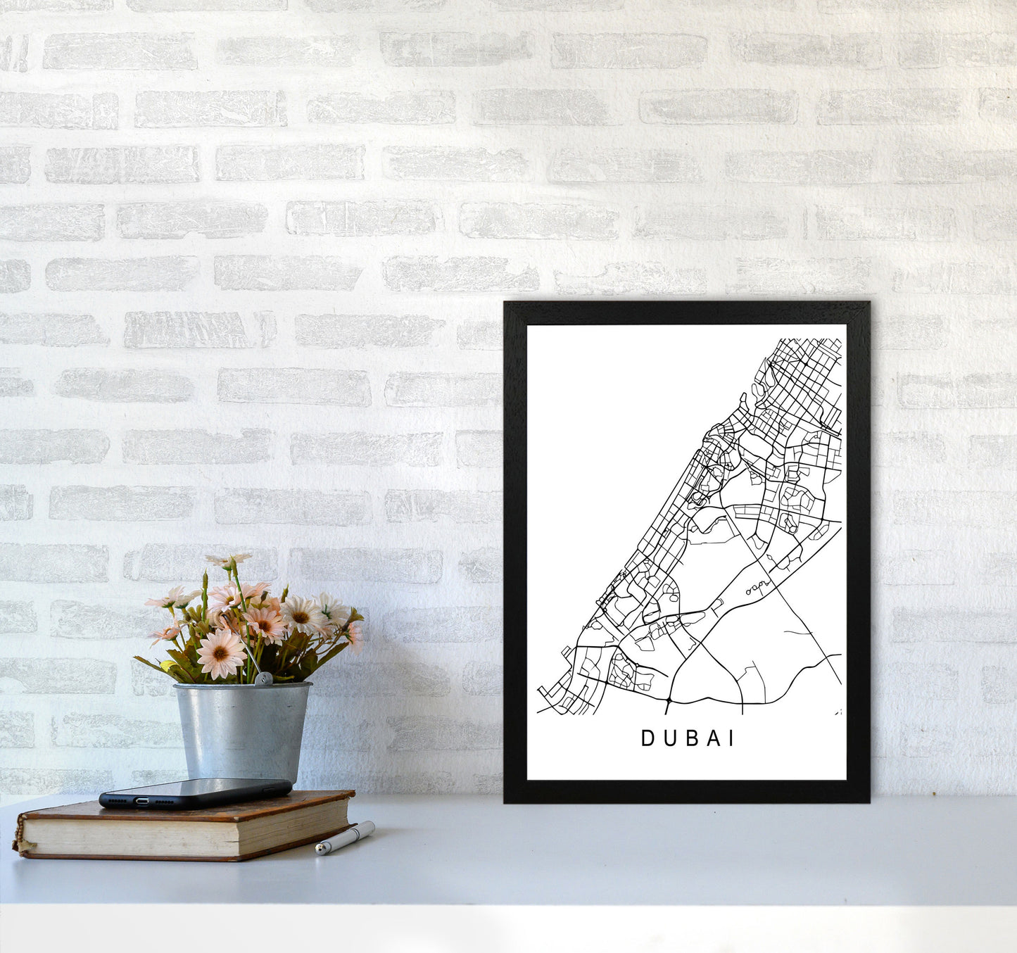 Dubai Map Art Print by Pixy Paper A3 White Frame