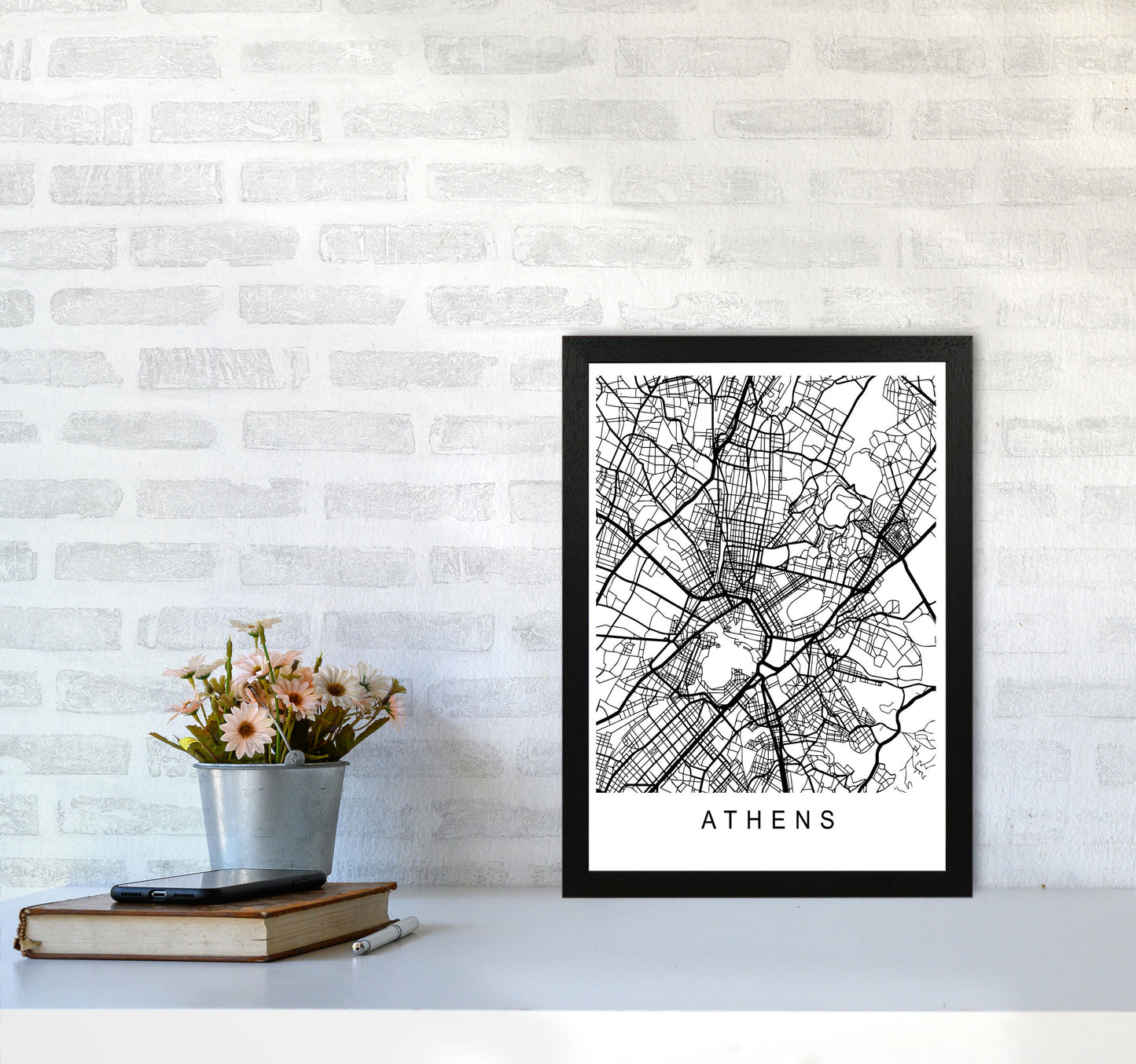 Athens Map Art Print by Pixy Paper A3 White Frame