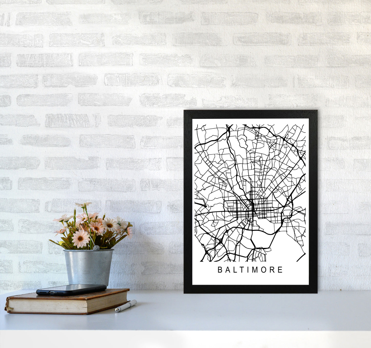 Baltimore Map Art Print by Pixy Paper A3 White Frame