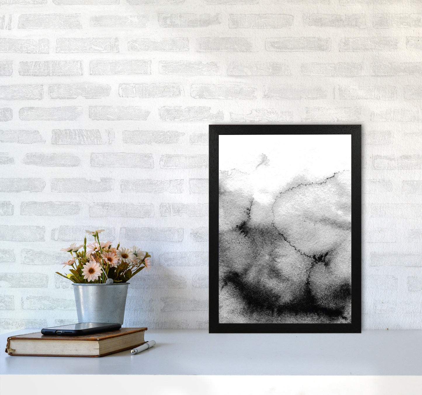 Majestic Monochrome Watercolour 09 Art Print by Pixy Paper A3 White Frame