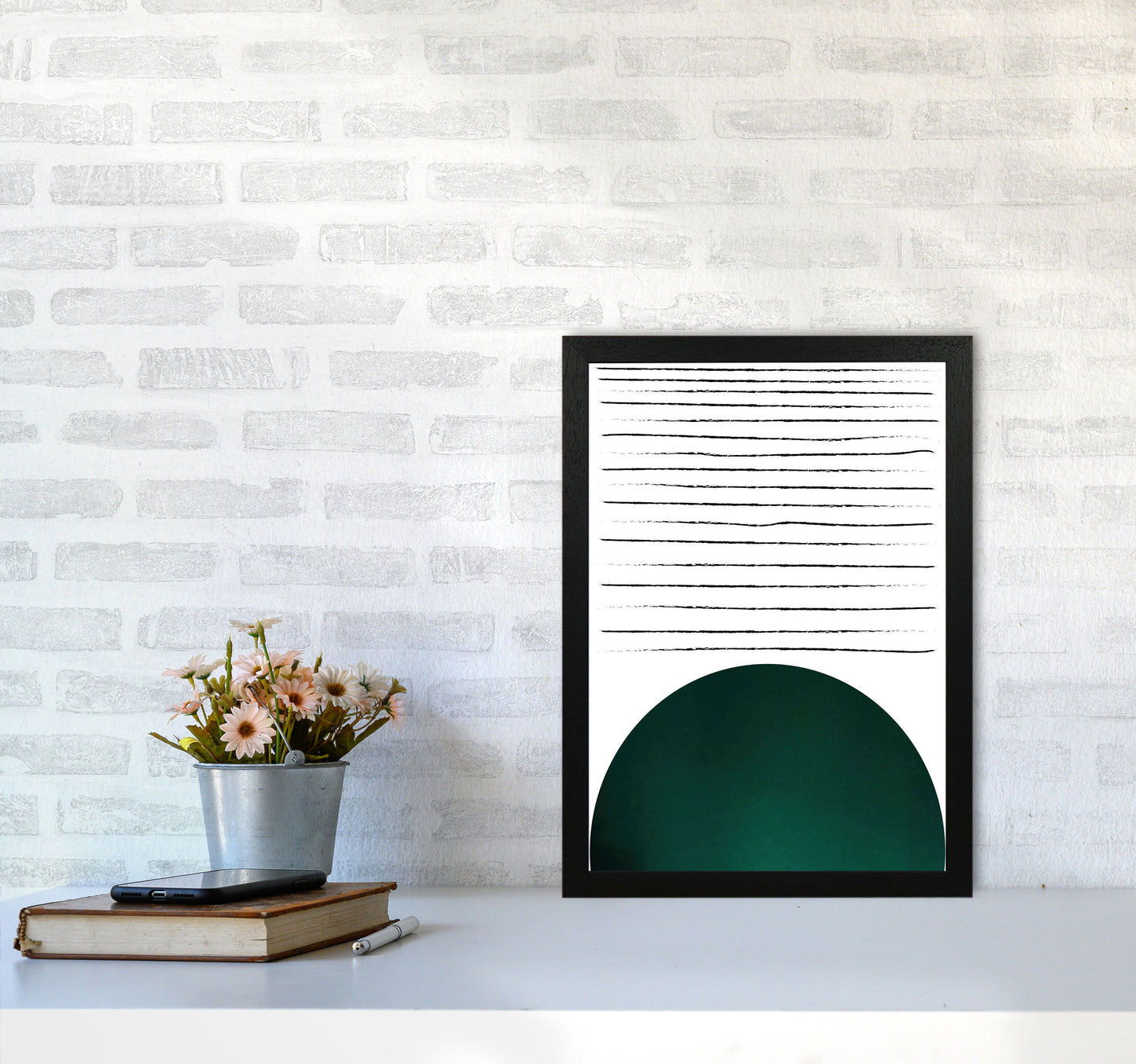 Sun lines emerald Art Print by Pixy Paper A3 White Frame