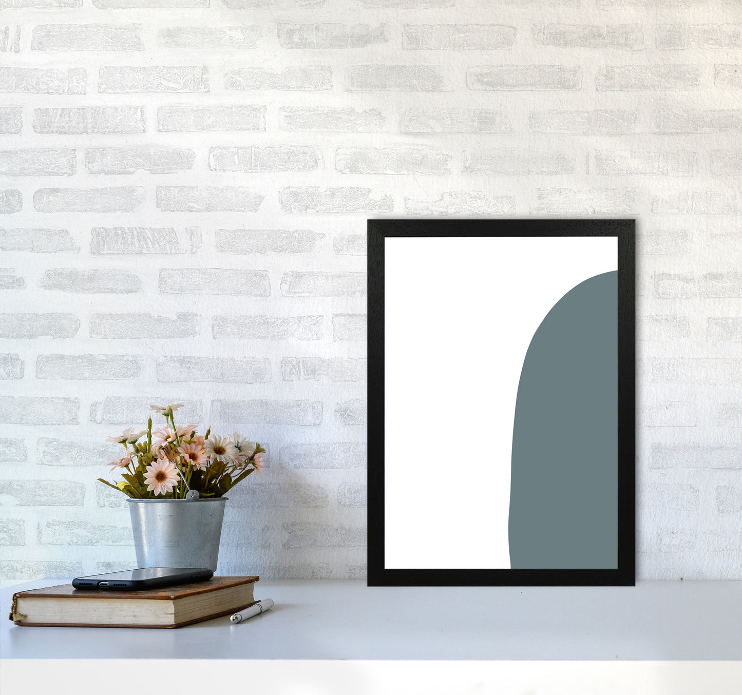 Inspired Teal Half Stone Right Art Print by Pixy Paper A3 White Frame