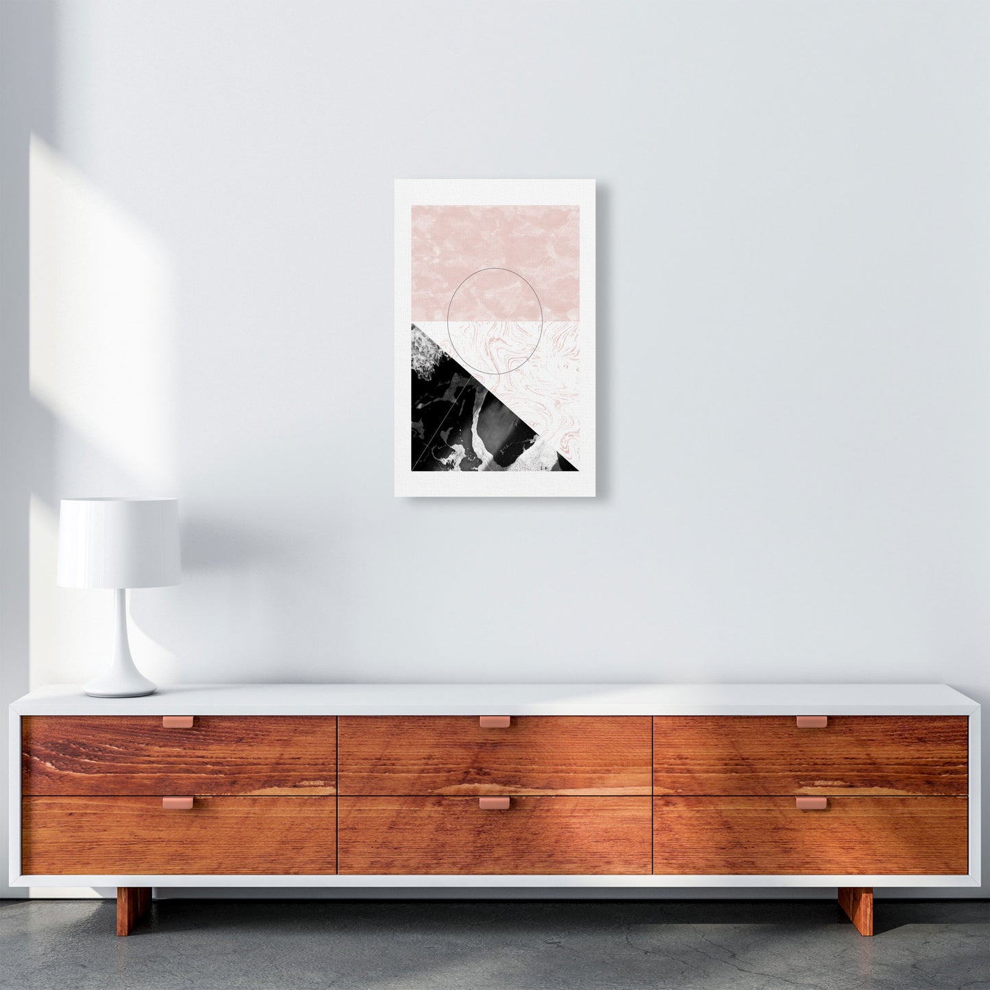Black And Pink Marble Abstract Rectangle Shapes Modern Print A3 Canvas