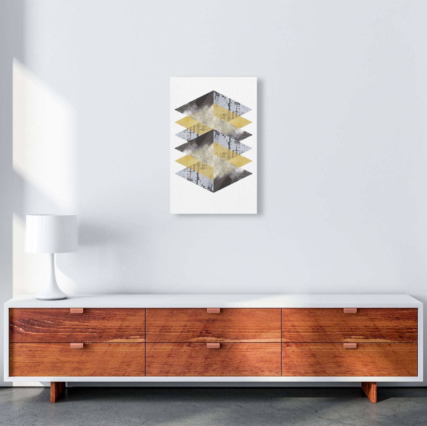 Scuff, Yellow And Grey Abstract Triangles Modern Print A3 Canvas