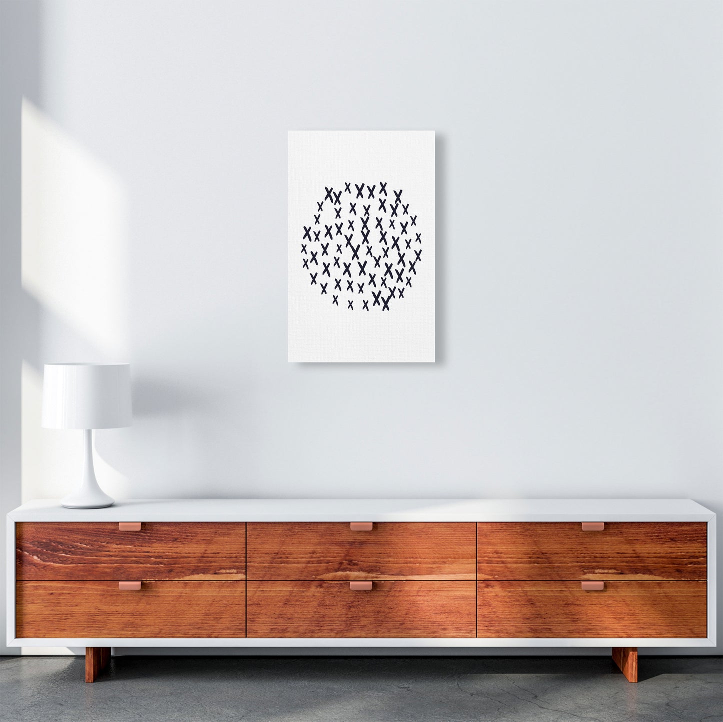 Black Crosses Circle Abstract Modern Print A3 Canvas