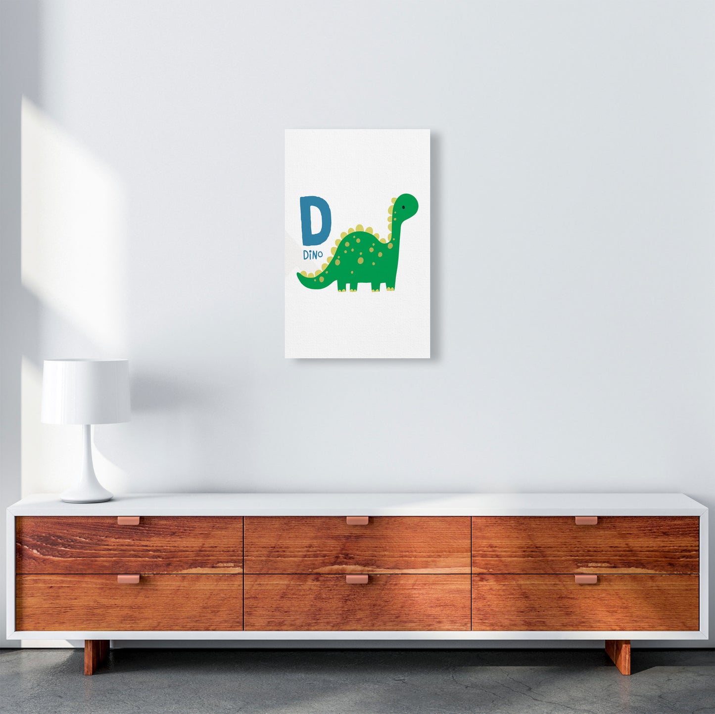Alphabet Animals, D Is For Dino Framed Nursey Wall Art Print A3 Canvas