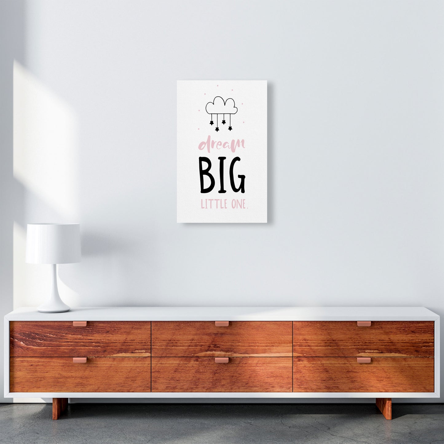 Dream Big Little One Pink And Black Framed Nursey Wall Art Print A3 Canvas