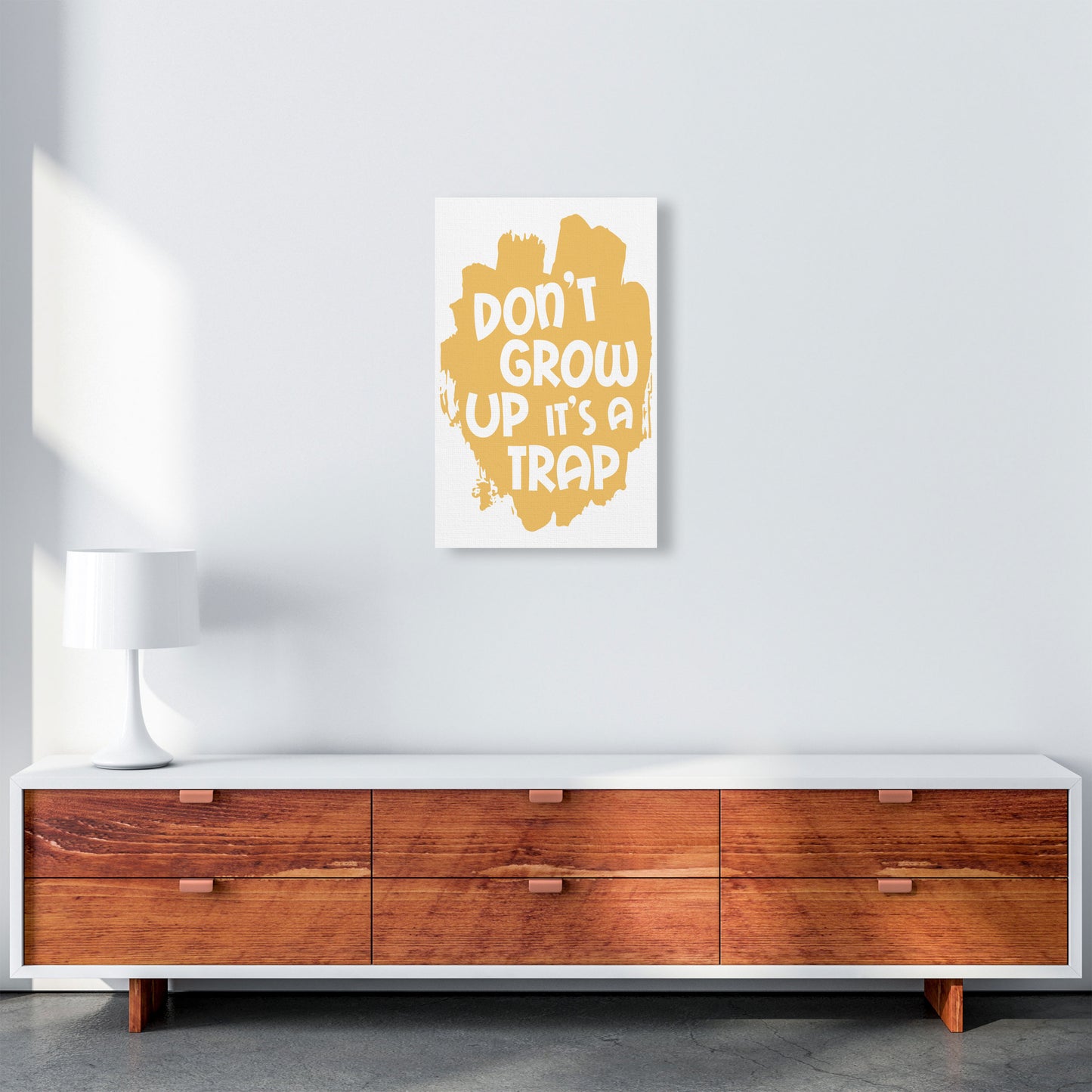 Don't Grow Up It's A Trap Mustard Framed Typography Wall Art Print A3 Canvas